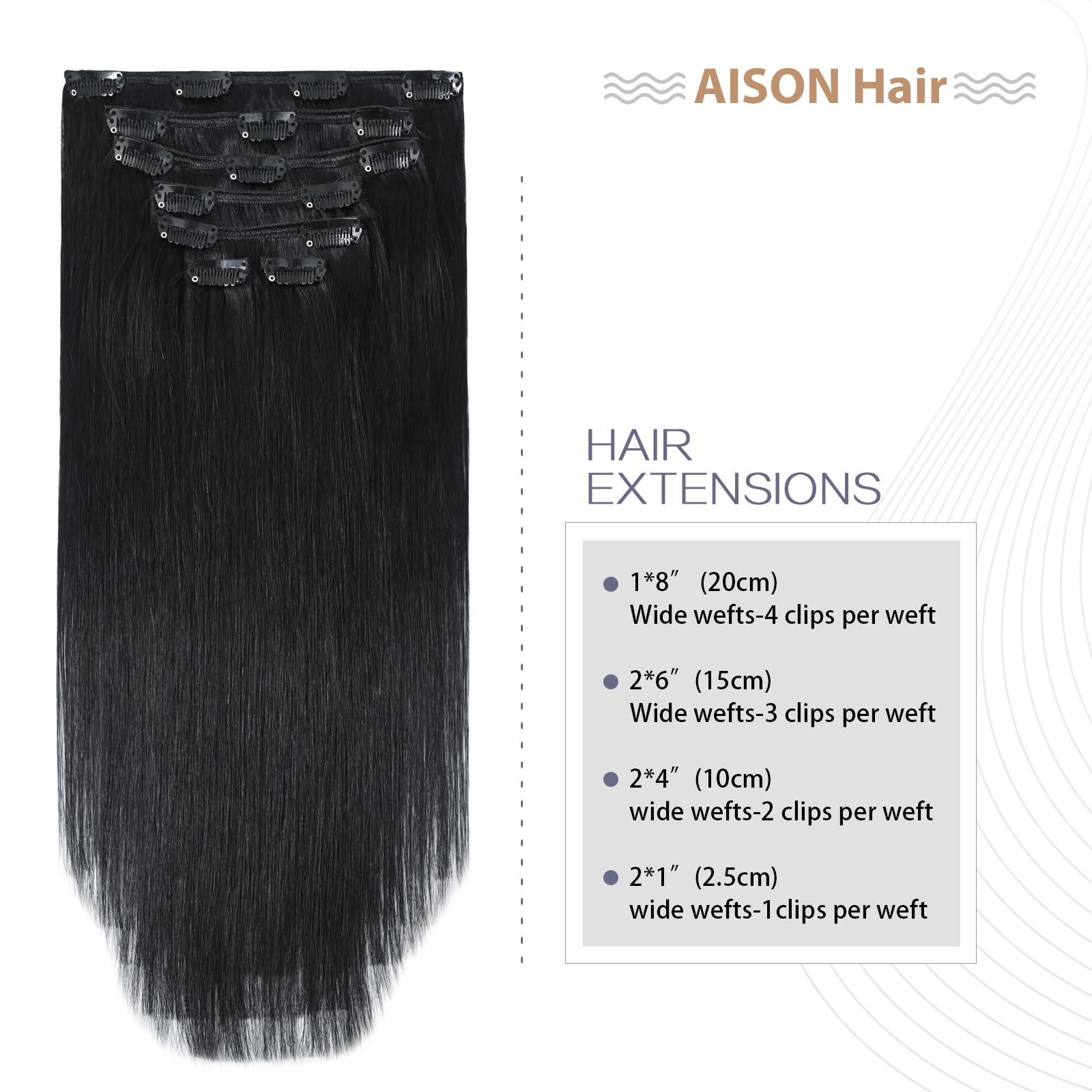 Aison Jet Black Clip in Hair Extensions Real Human Hair 100G 100% Remy Human Hair Clip in Extensions 7pcs 16clips 20 Inch Hair E