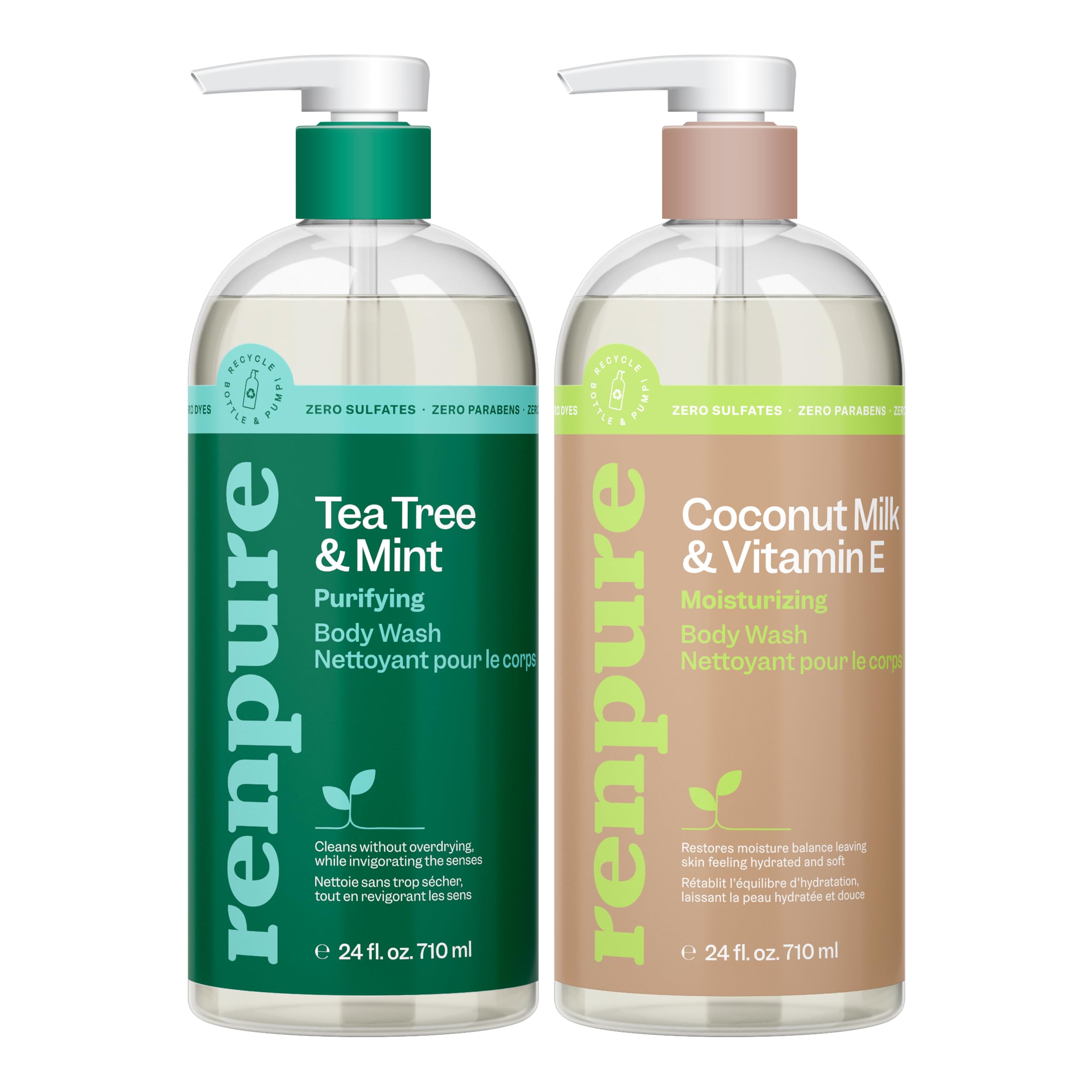 RENPURE LLC Tea Tree Mint Oil & Coconut Vitamin E, Sulfate Free Moisturizing Body Wash For Dry Sensitive Skin, Antibacterial Bod