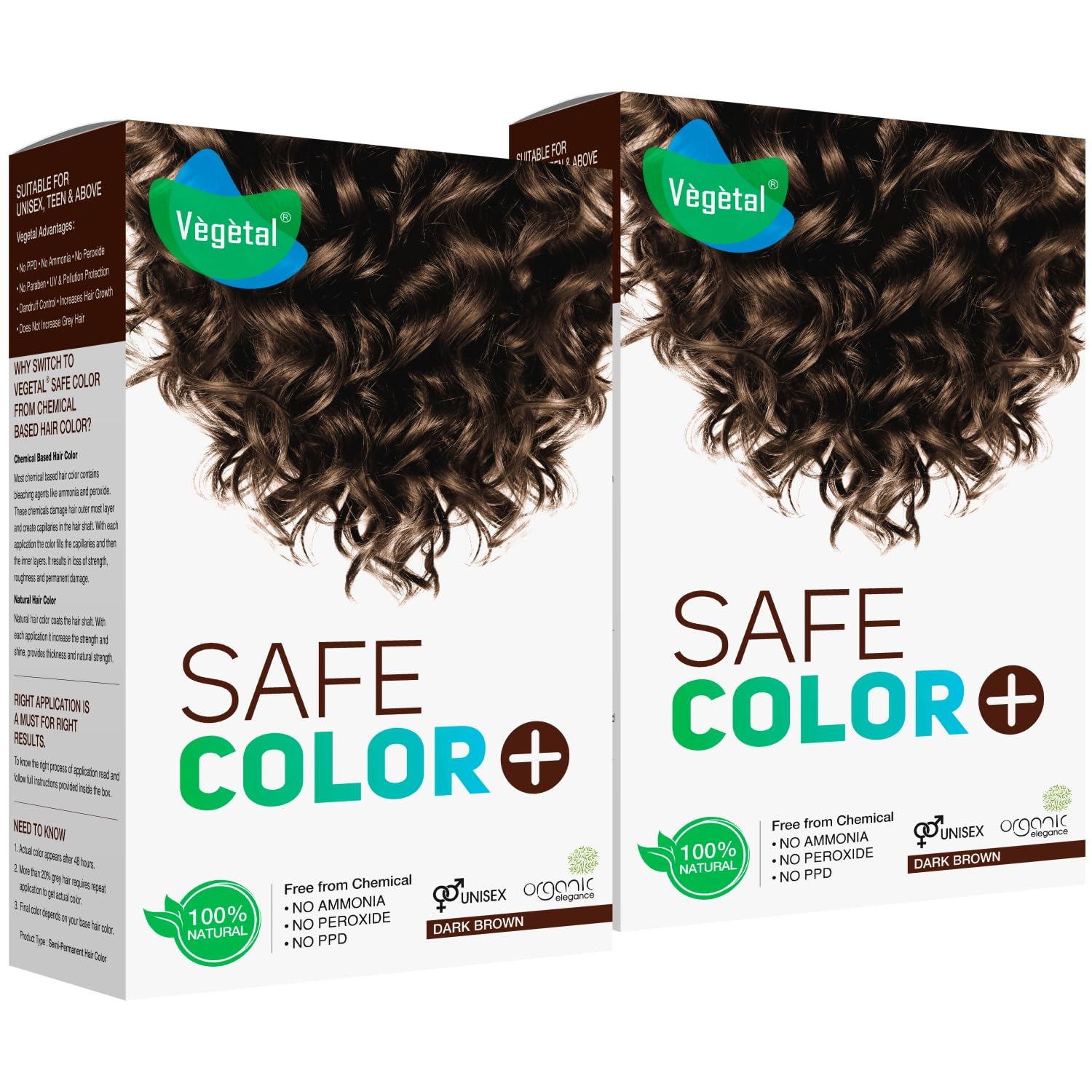 Vegetal Safe Hair Color  Dark Brown 100Gm (Pack Of 2)  Certified Organic Chemical And Allergy Free Bio Natural Hair Color With