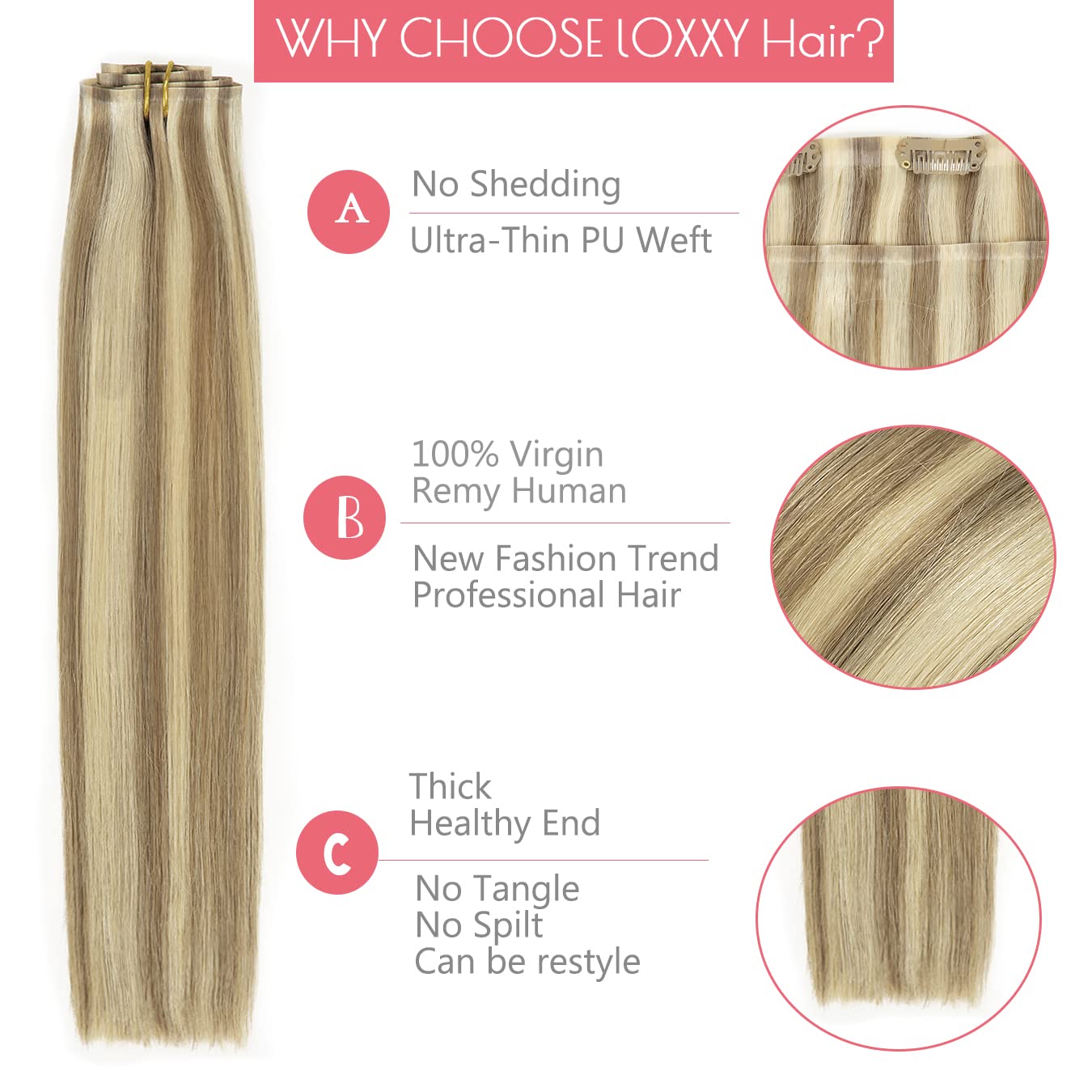 Loxxy Human Hair Extensions Clip In Piano Light Brown Mixed With Platinum Blonde 110Gram 7Pcs Seamless Hair Extensions Clip In H