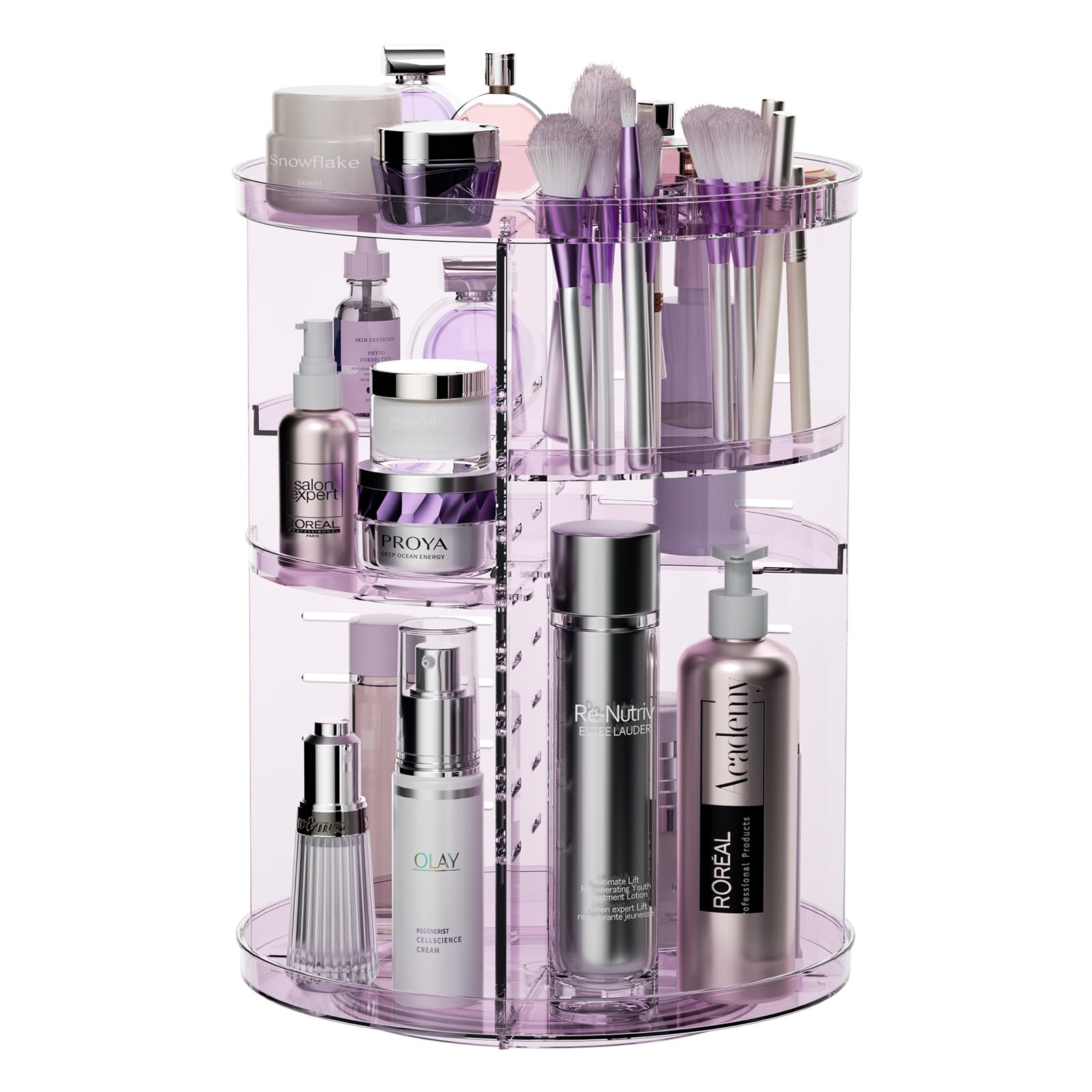 Rotating Makeup Organizer For Vanity, Diy Adjustable Tray Spinning Skincare Organizers Countertop, Cosmetic Display Case With Pe
