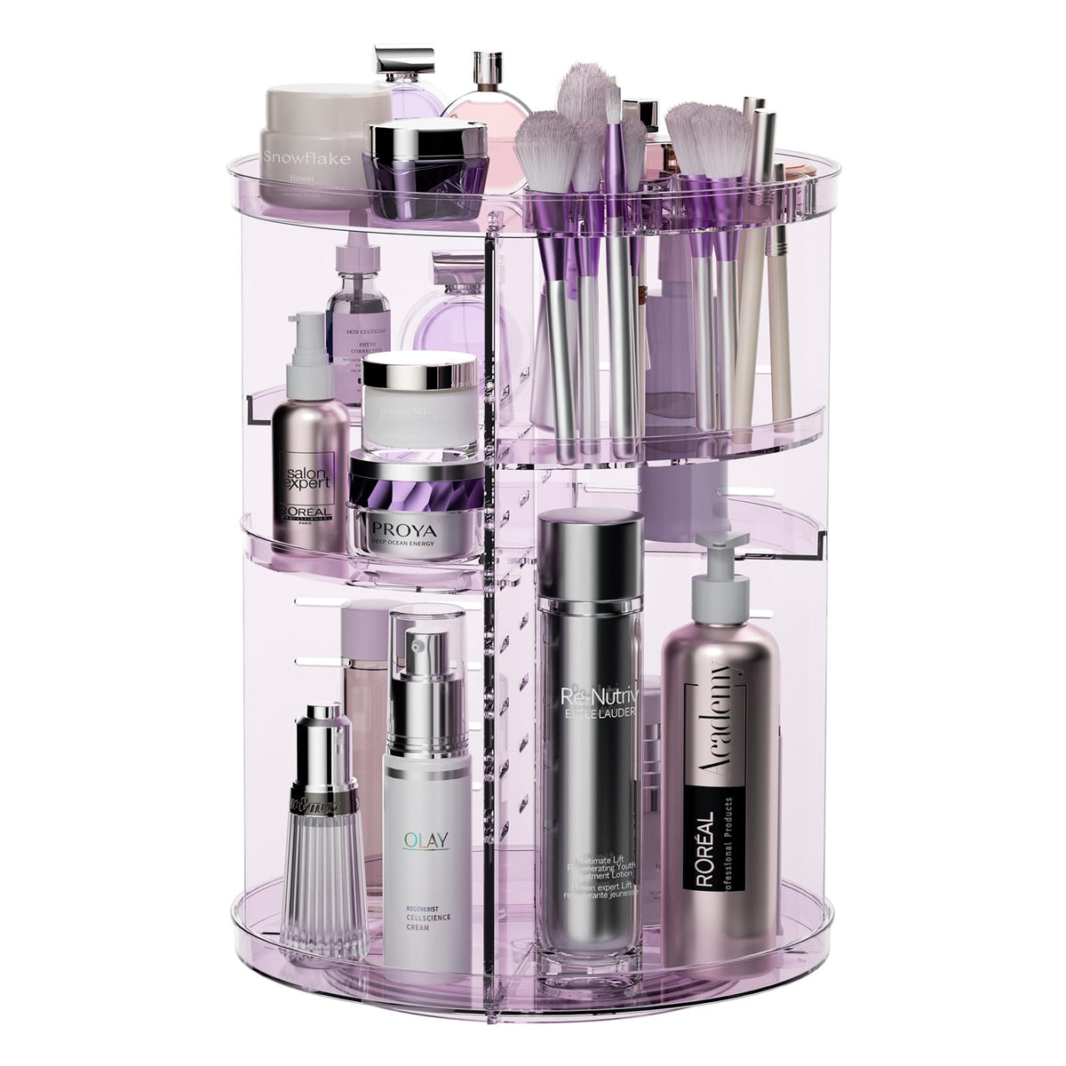 Rotating Makeup Organizer For Vanity, Diy Adjustable Tray Spinning Skincare Organizers Countertop, Cosmetic Display Case With Pe