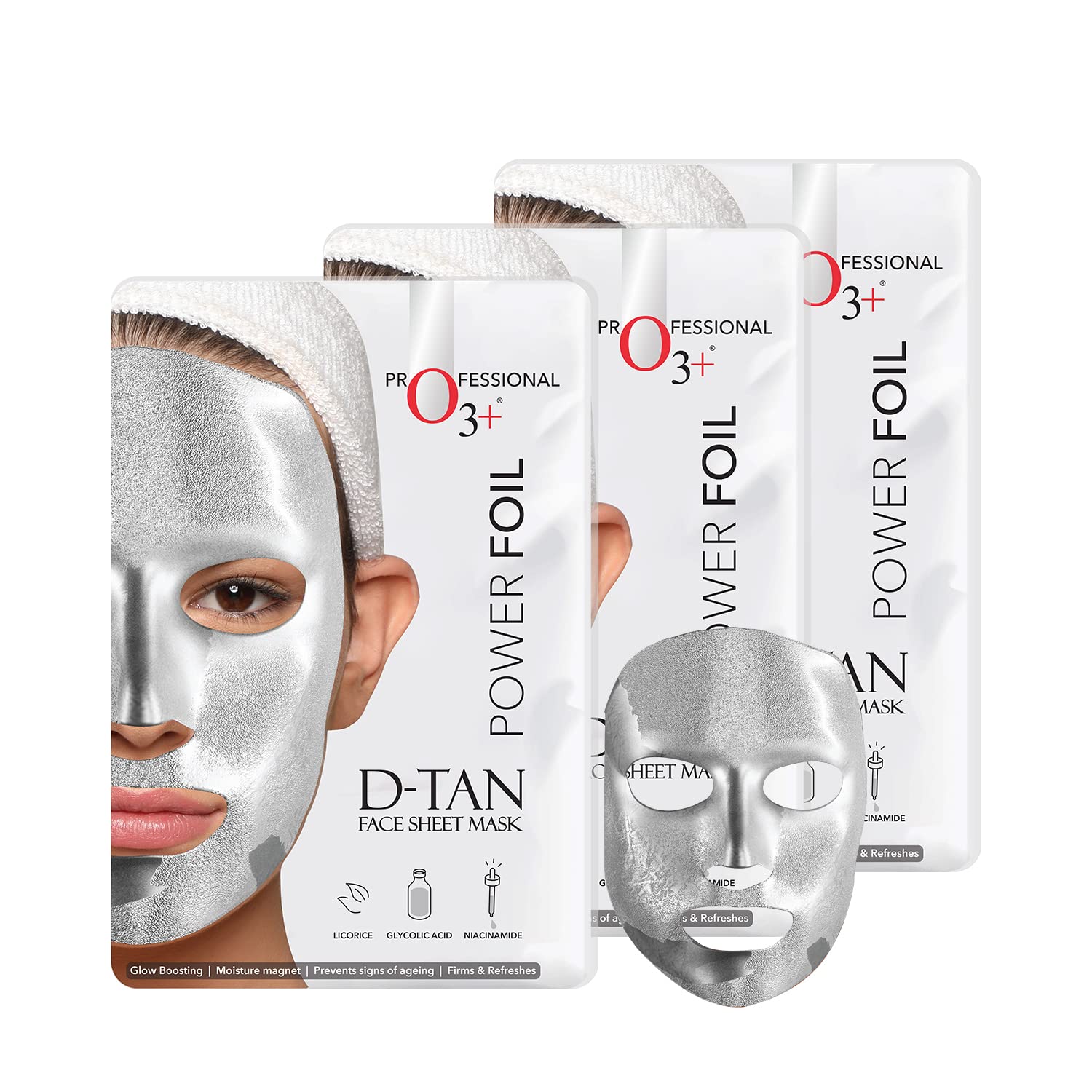 O3+ Power Foil D-Tan Face Sheet Mask For Skin Brightening Face Mask For Glowing Skin, Tan Removal, Oil Control, Acne & Fairness,