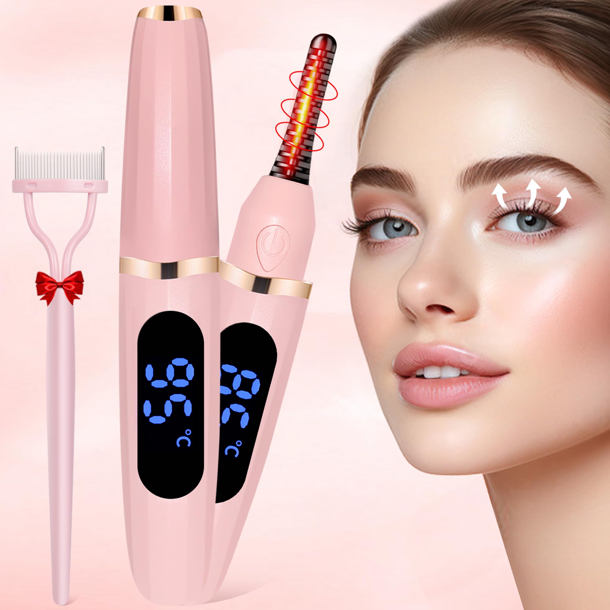 Heated Eyelash Curlers, Heated Eye Lash Curler Best Seller with Comb Electric Eyelash Curler, Rizador De Pestaas LED Display 3 T