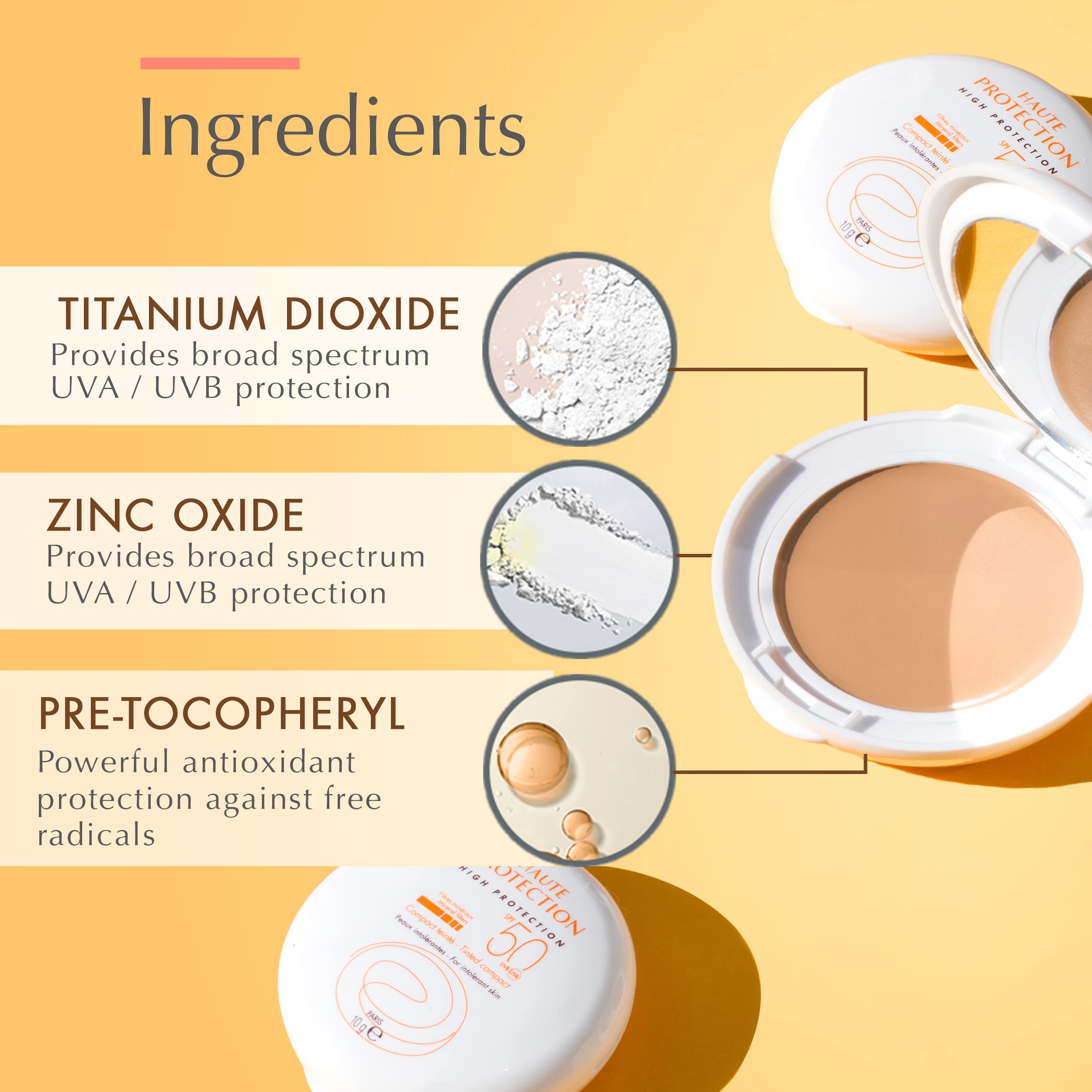 Eau Thermale Avane Mineral High Protection Beige Tinted Compact, Broad Spectrum Spf 50 - Uvauvb Blue Light Protection - Net Wt 0