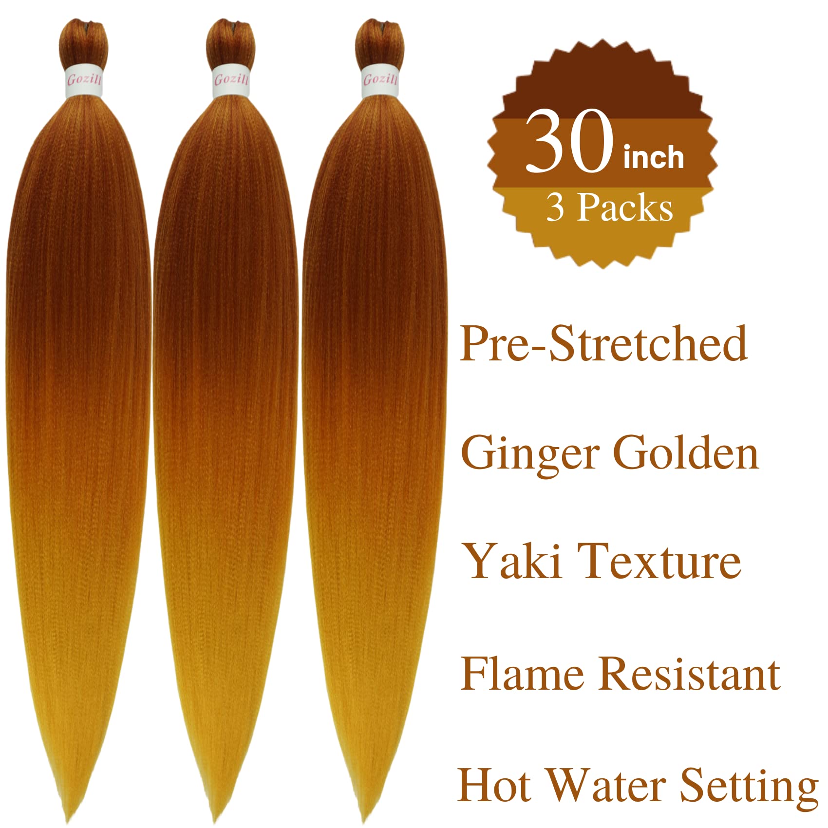 Gozill Ginger Golden Ombre Braiding Hair Pre Stretched Kanekalon Braiding Hair Box Braids Human Hair Extensions 30 Inch