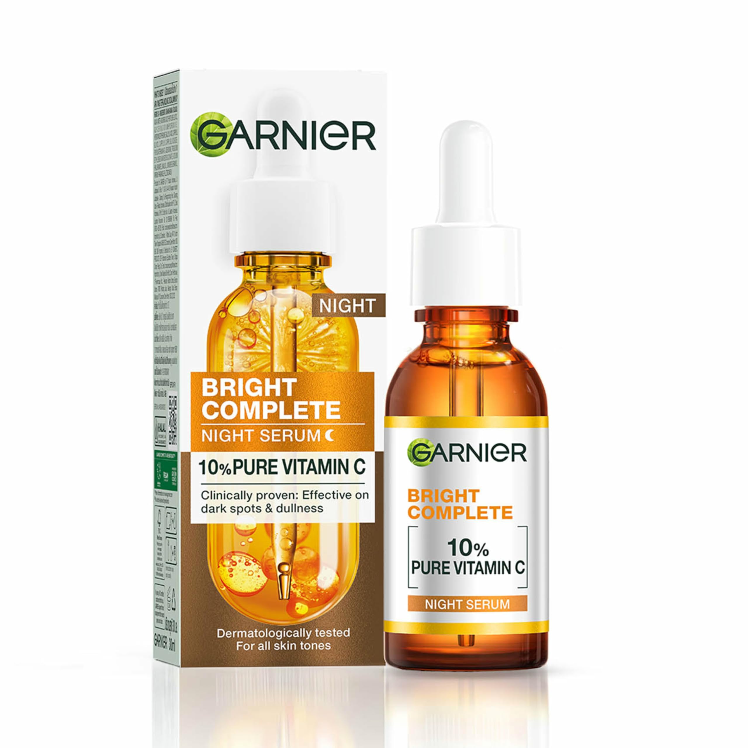 Garnier Bright Complete Night Vitamin C Serum With 10% Pure Vitamin C For Bright Skin, Pm Routine Vitamin C Serum Suitable For A