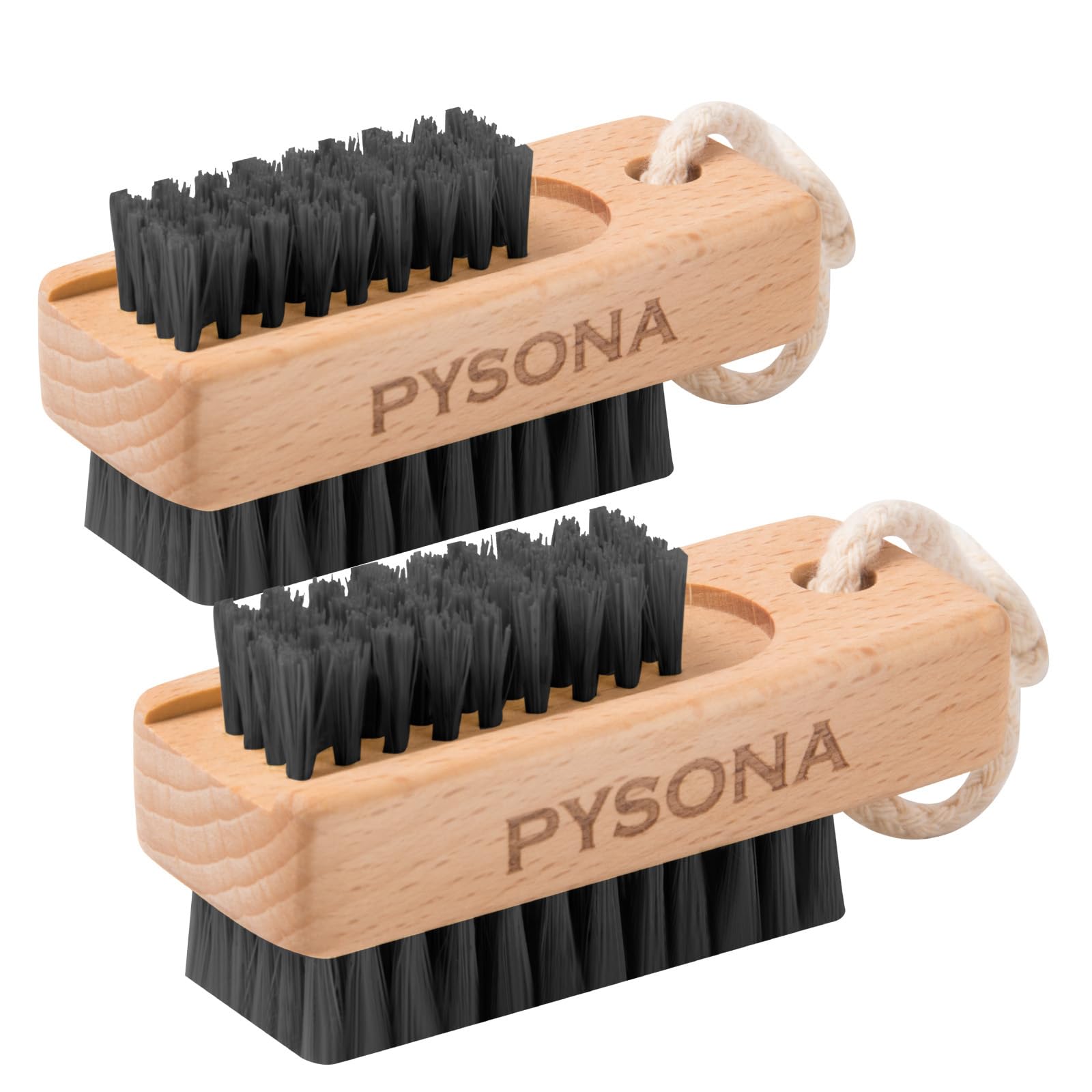 Pysona 2 Pack Nail Brush for Cleaning Fingernails Wooden Nail Scrub Brushes Fingernail Brush for Cleaning Toes and Nails, Two-Si
