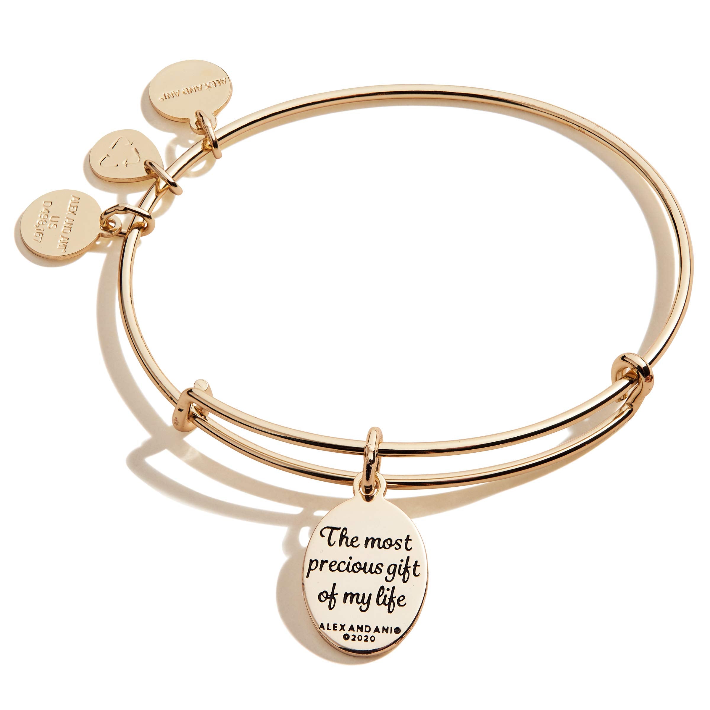 Alex and Ani Because I Love You Daughter Expandable Wire Bangle Bracelet for Women, Most Precious Gift Charm, Shiny Antique Gold