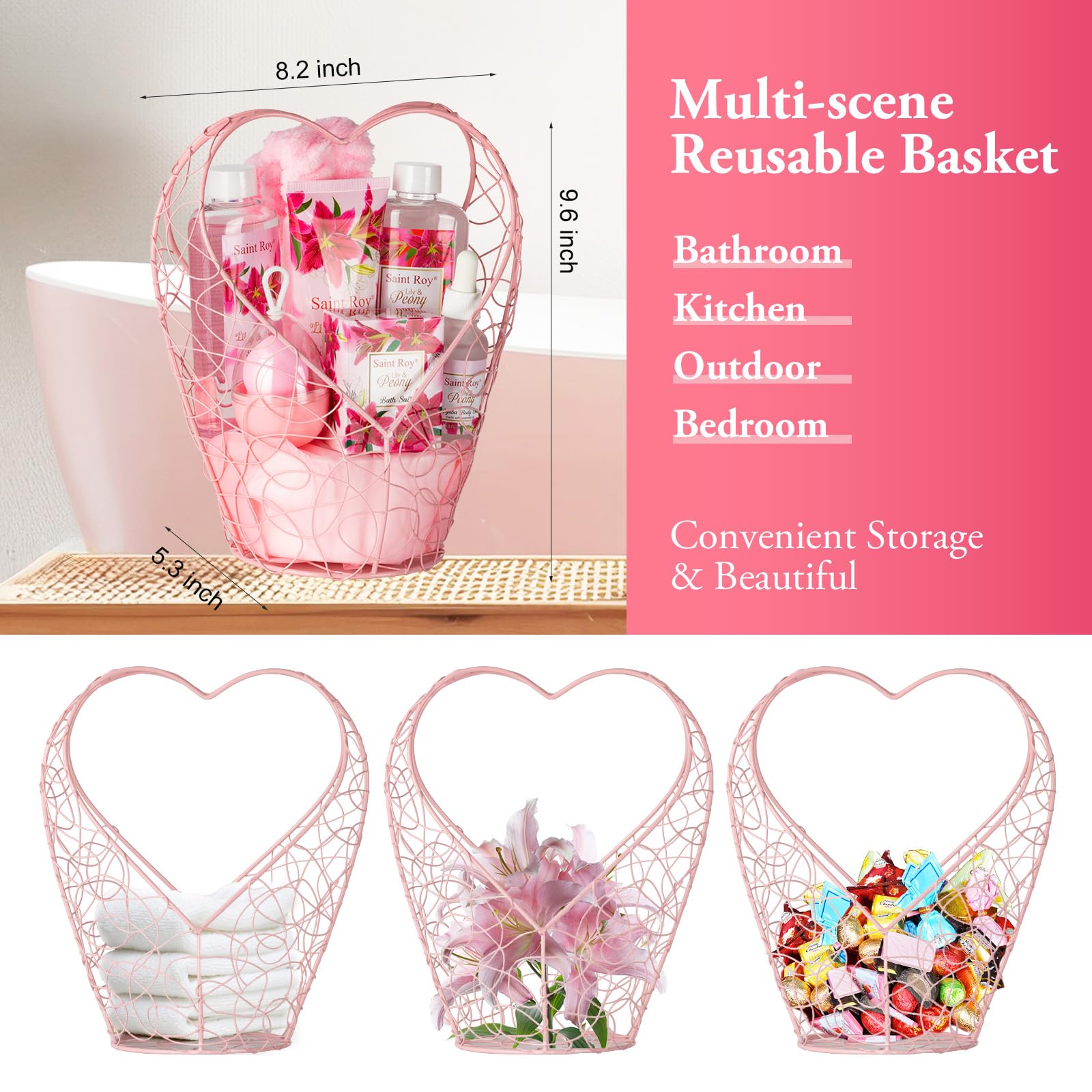 Gift Basket For Women, 8Pcs Spa Set Of Lily & Peony Home Spa Set, Beauty Personal Care Set Includes Jojoba Essential Oil, Spa Se