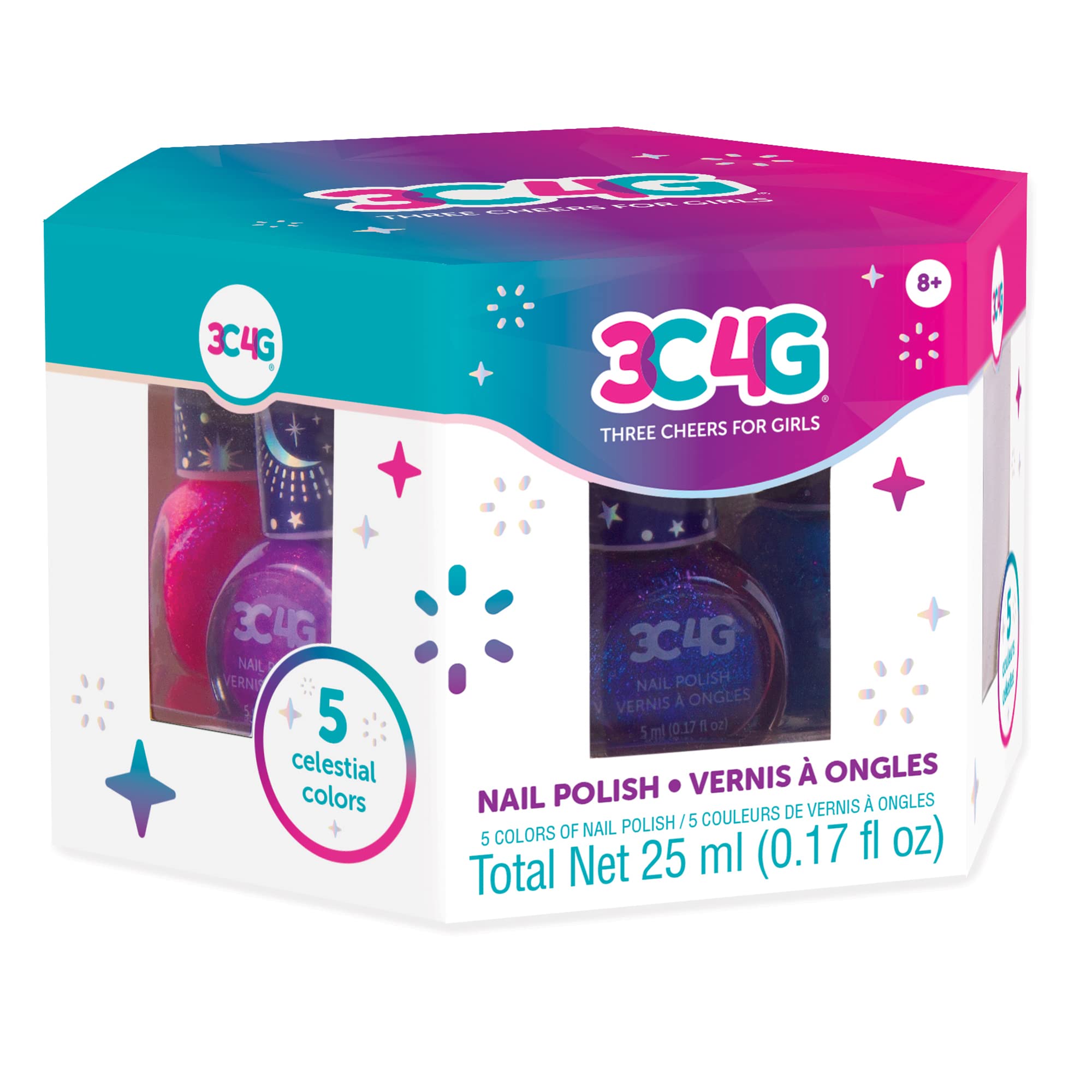 Make It Real 3C4G: Celestial Nail Polish Hexagon - 5 Bottles Of Glittering Polish, Teens Tweens & Girls, Water Based, Non-Toxic