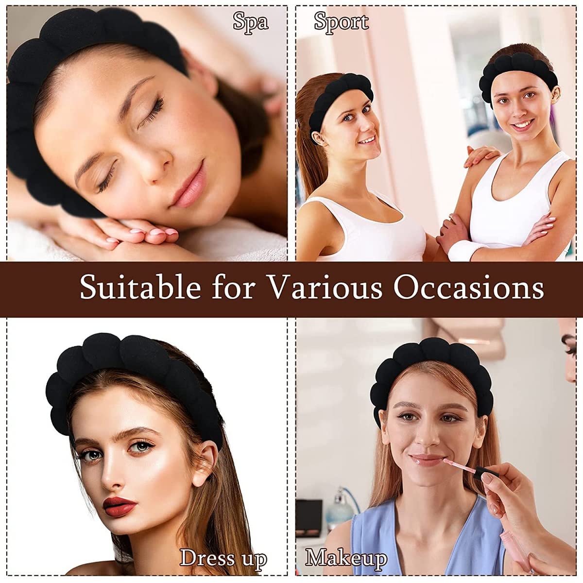 Wfwj Women'S Spa Headband, Headband For Washing Face, Makeup Removal, Shower, Skincare (Black, 1 Count)
