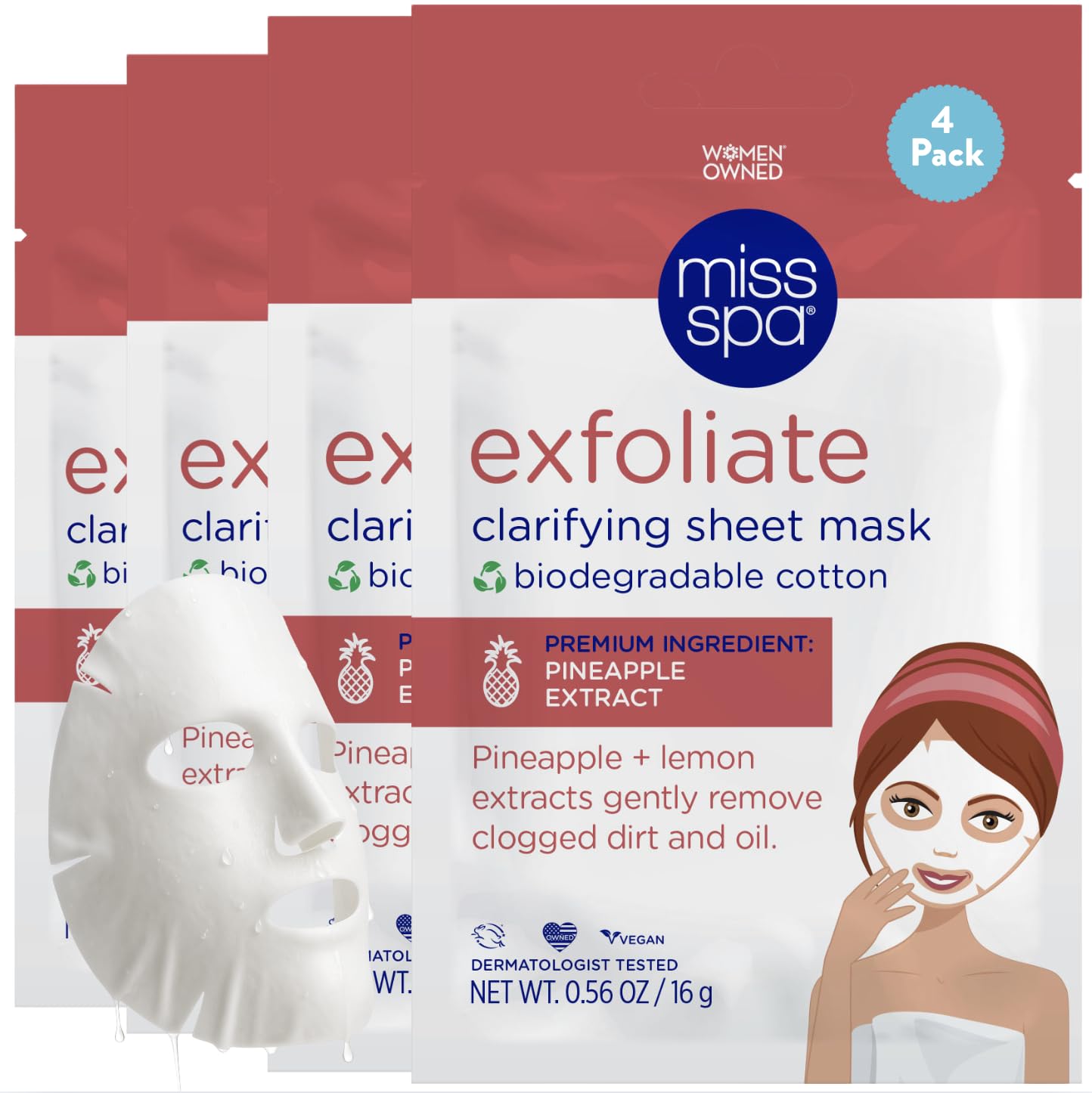 MISS SPA Exfoliate Facial Sheet Mask Pineapple Lemon Enzyme Sheet Mask to Remove Dead Skin, Clear Pores Brighten Dull Skin Derma