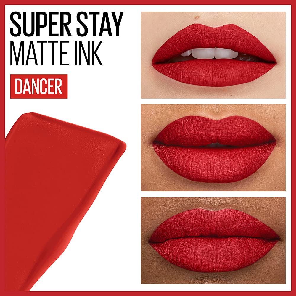 Maybelline Super Stay Matte Ink Liquid Lipstick Makeup, Long Lasting High Impact Color, Up To 16H Wear, Dancer, Brick Red, 1 Cou