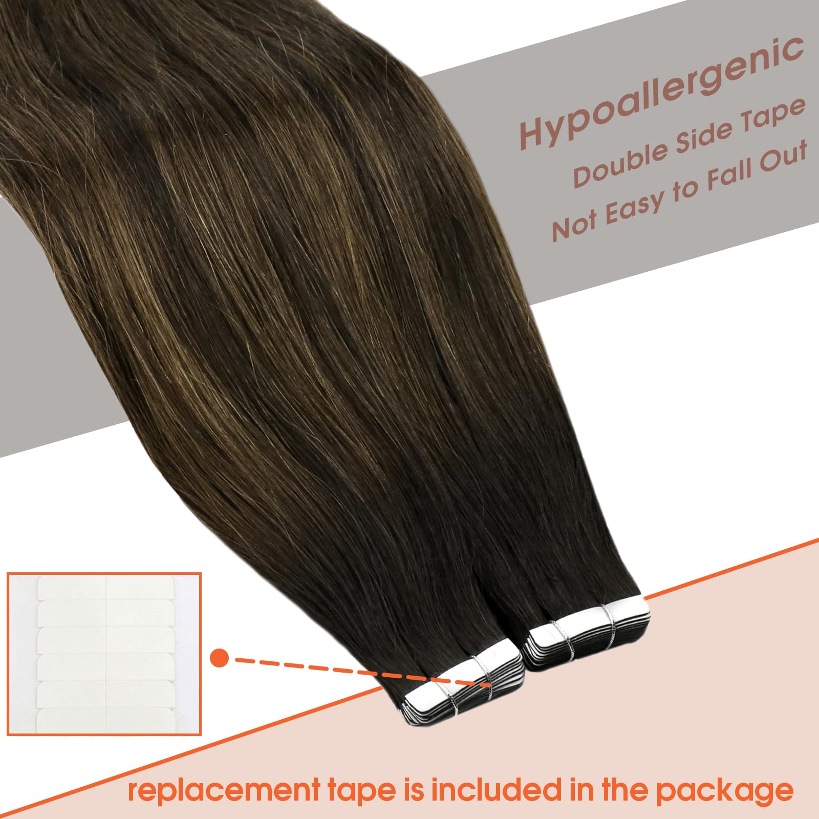Sunny Hair Tape In Hair Extensions Brown Ombre 20Inch Real Human Hair Extensions Tape In Dark Brown To Medium Brown Balayage Tap