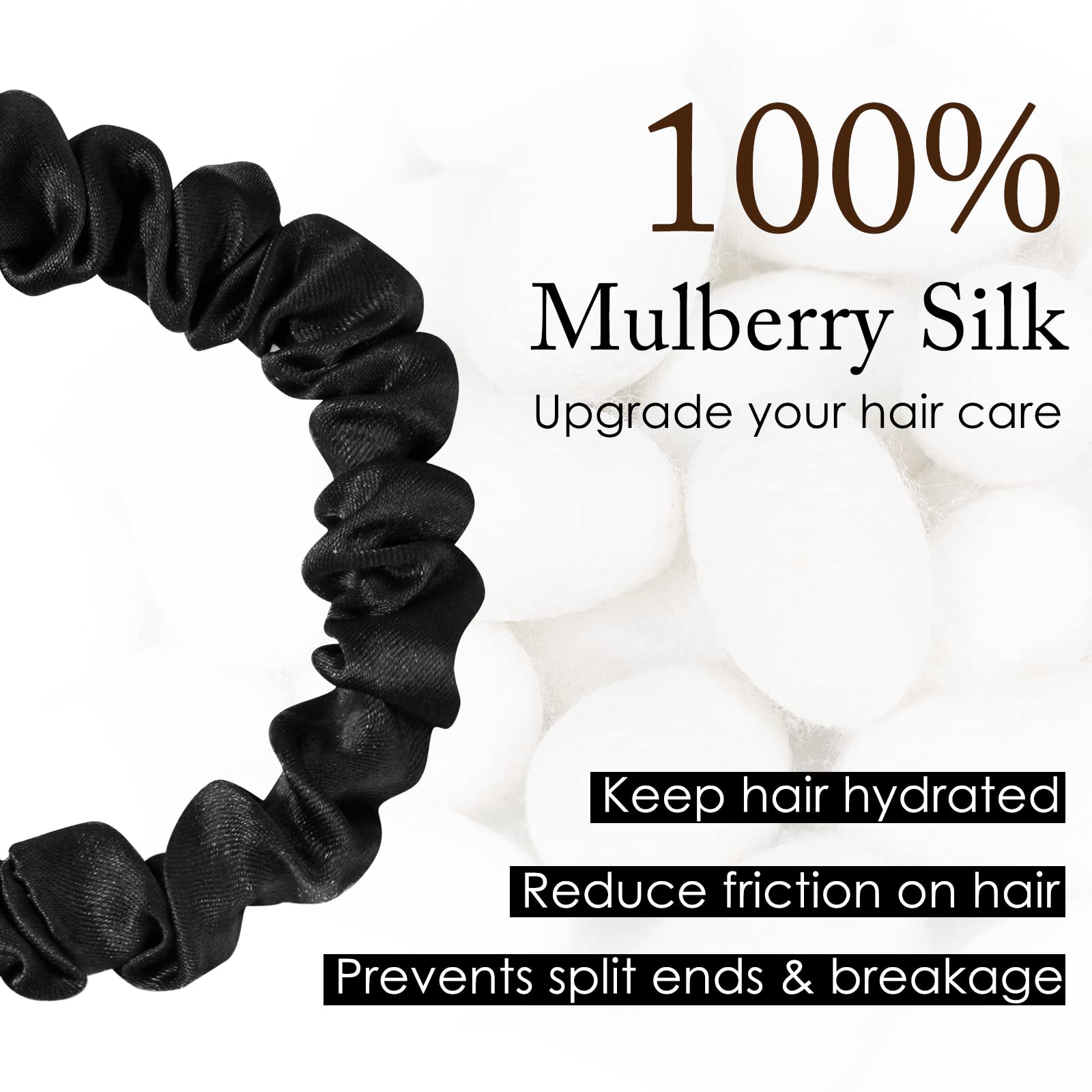 OLESILK Mulberry Thick Black Silk-Scrunchie for Women, Silk Hair Scrunchies for Curly Hair, Silk Hair Ties, Silk Elastics Ponyta
