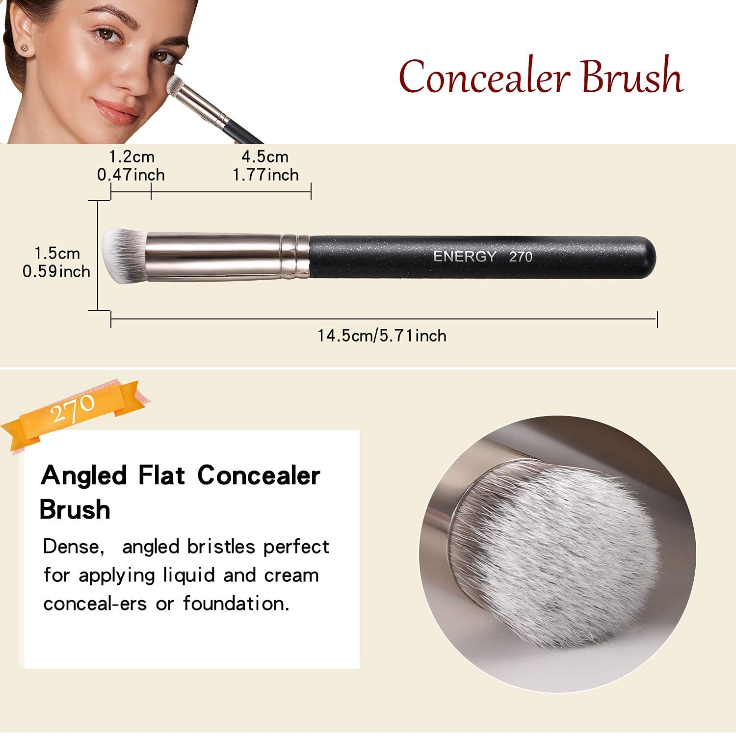 Concealer Brushes,Energy Concealer Blending Brush Under Eye For Eyebrows Nose Contour Brush 270270S