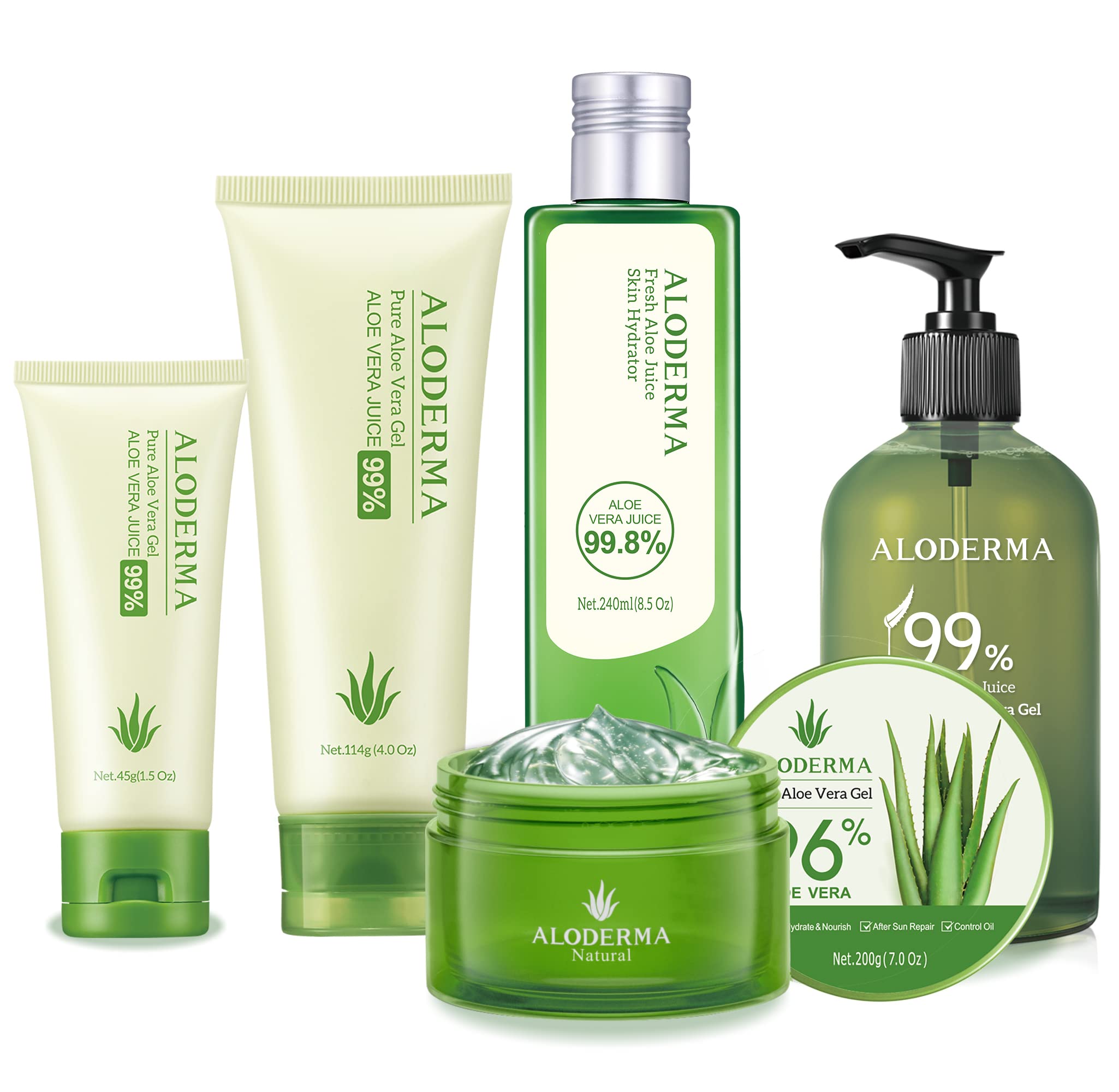 Aloderma 99% Organic Aloe Vera Gel, Bottled Within 12 Hours Of Harvest (45G, 1.5 Oz), 3 Pack, No Sticky Residue - No Powder Conc