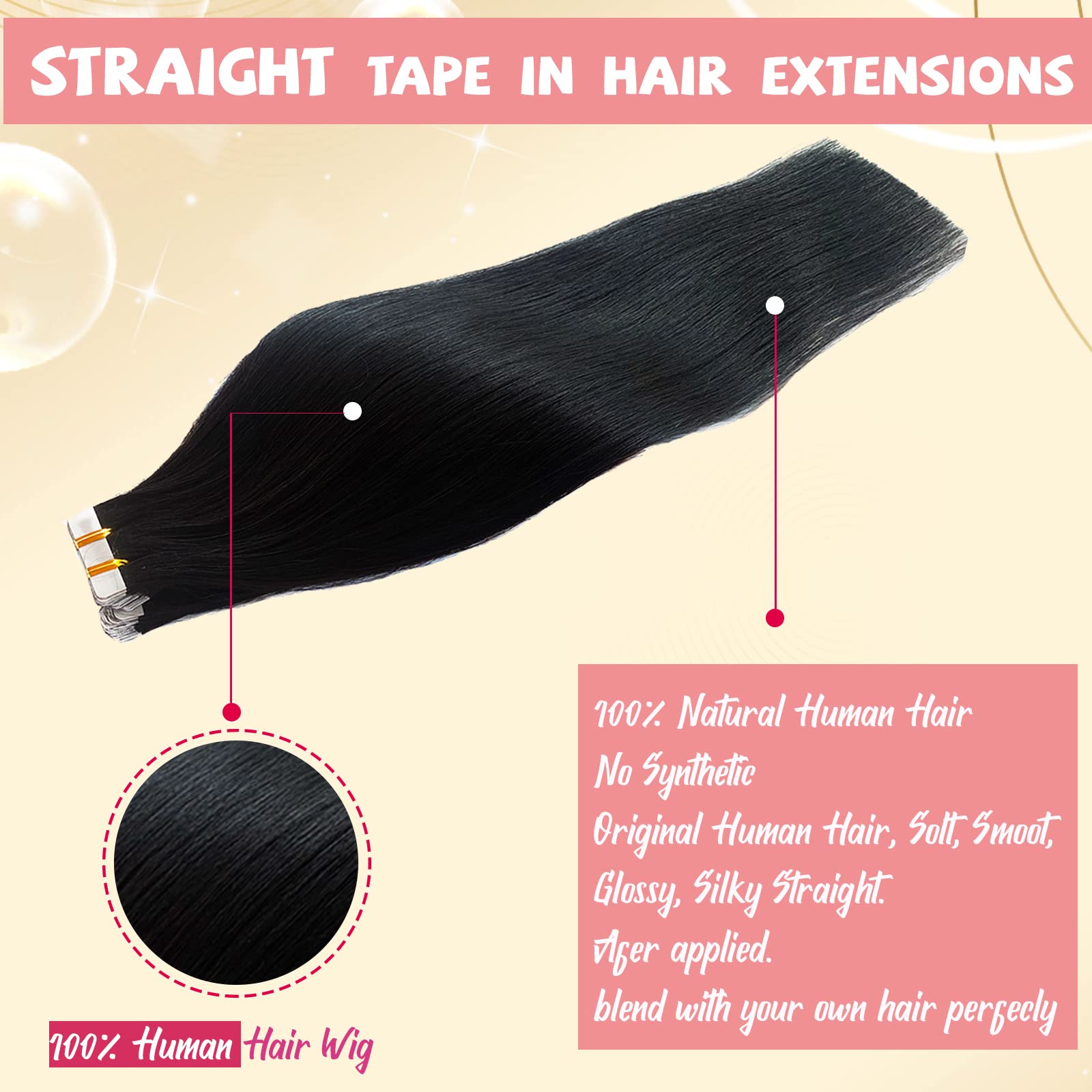 Smavida 100G Tape In Human Hair Extensions #1B Natural Black Soft Straight Tape In Double Sided Skin Weft Extensions For Women