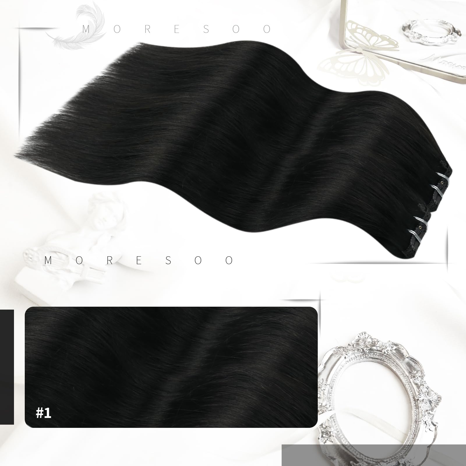 Moresoo Black Clip In Hair Extensions For Black Women Double Weft Clip In Human Hair Extensions Real Hair Extensions Clip In Hum