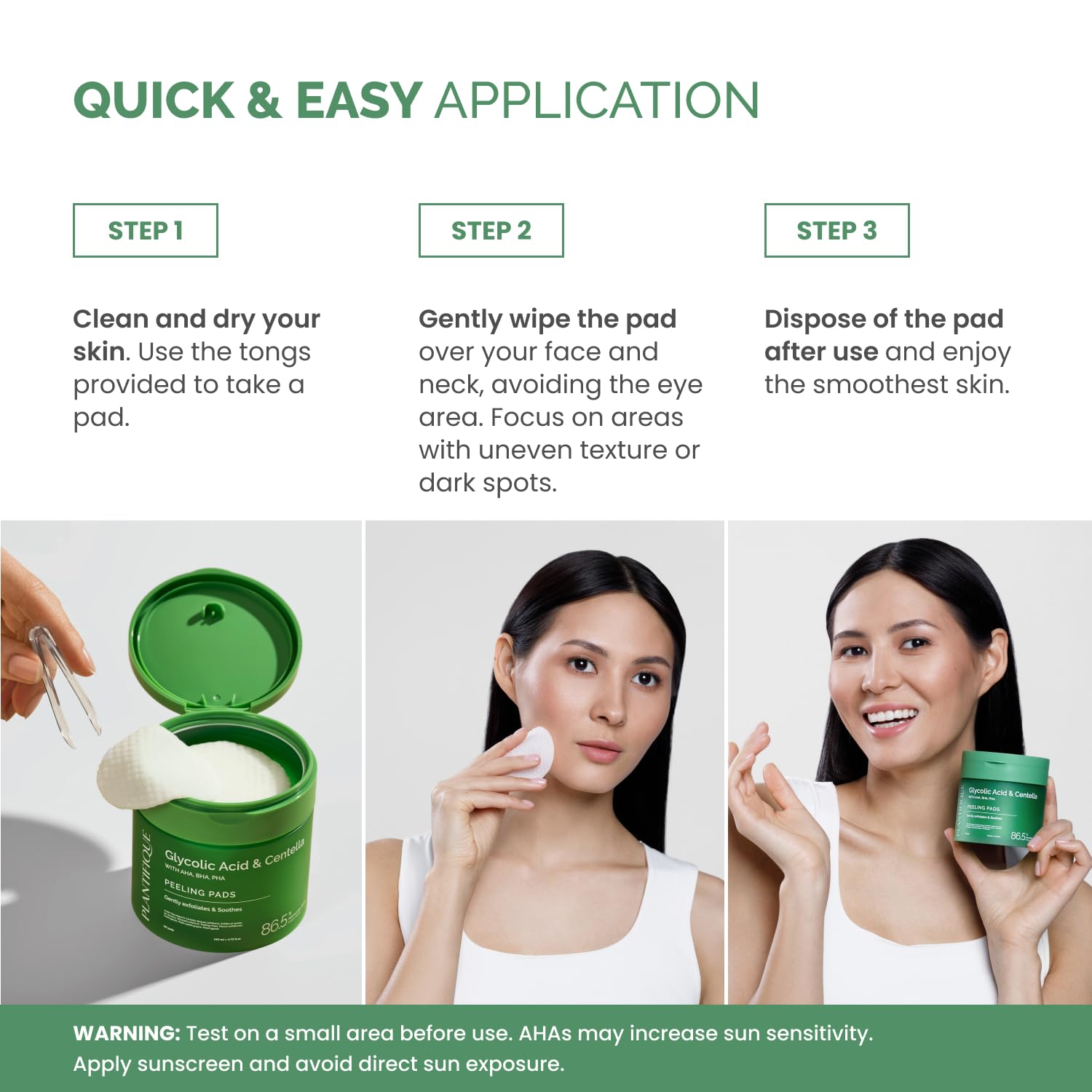PLANTIFIQUE Korean Glycolic Acid Pads with CICA, 60 Pcs - AHA BHA PHA Face Daily Peel Exfoliating Pads Formula for Gentle Skin R