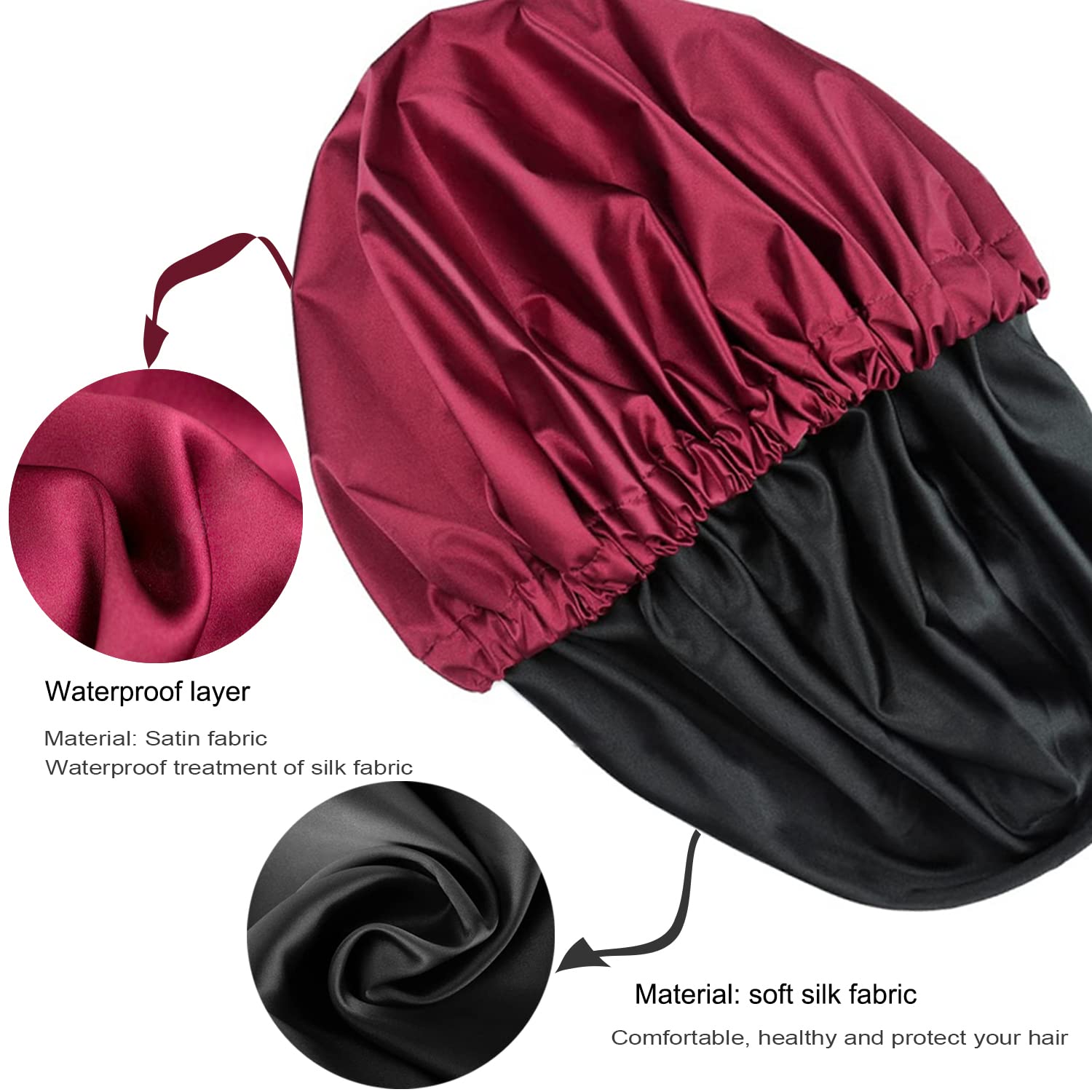 Shower Cap For Women, Reusable And Double Layer Waterproof, Large Shower Cap For Women, Adjustable Shower Cap Hair Cap With Sati