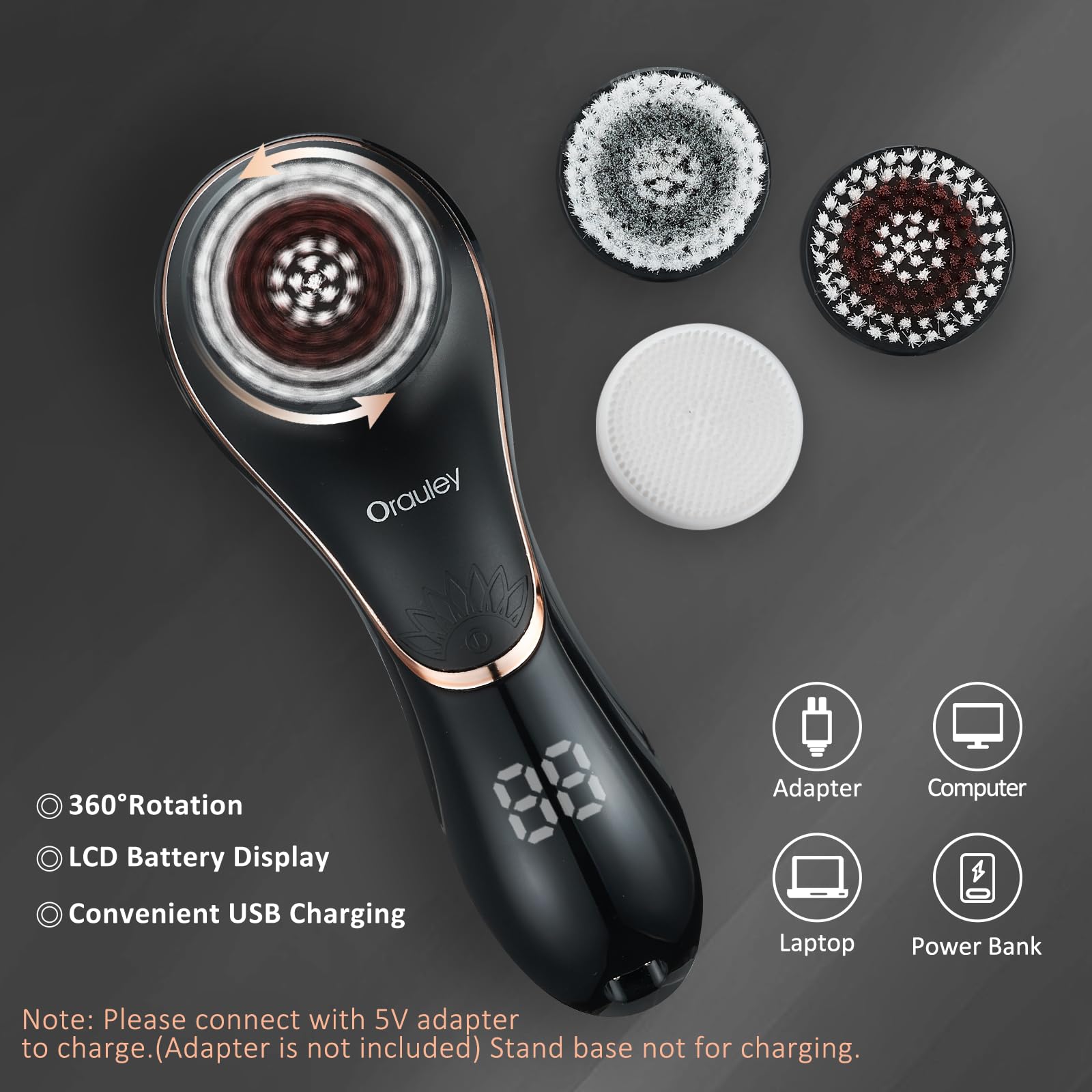 Facial Cleansing Brush, Electric Face Scrubber Rechargeable Exfoliator Ipx-7 Waterproof Rotating Cleanser For Exfoliating, Massa