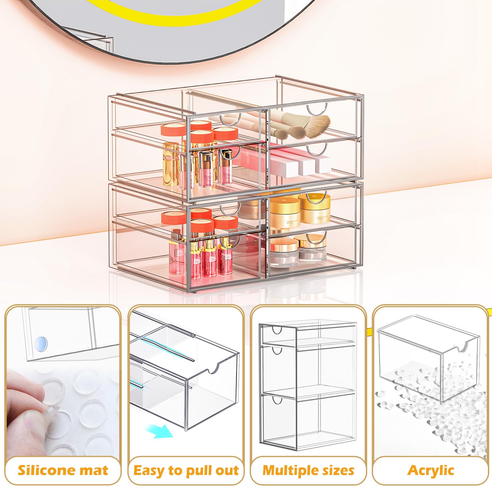 Yfxcvsl Arcylic Makeup Organzier With 11 Drawers, Clear Storage Drawers, Bathroom Makeup Organizer For Palettes, Cosmetic, And B