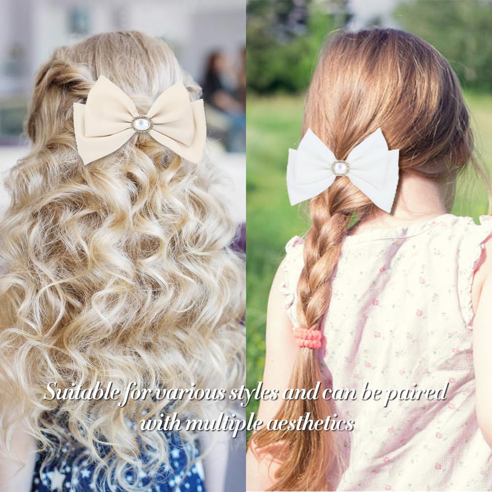 Insowni 5 Pieces Decorative Big Bow French Hair Barrettes With Pearl Rhinestone Spring Hair Bow Clips Pins Grips Accessories For