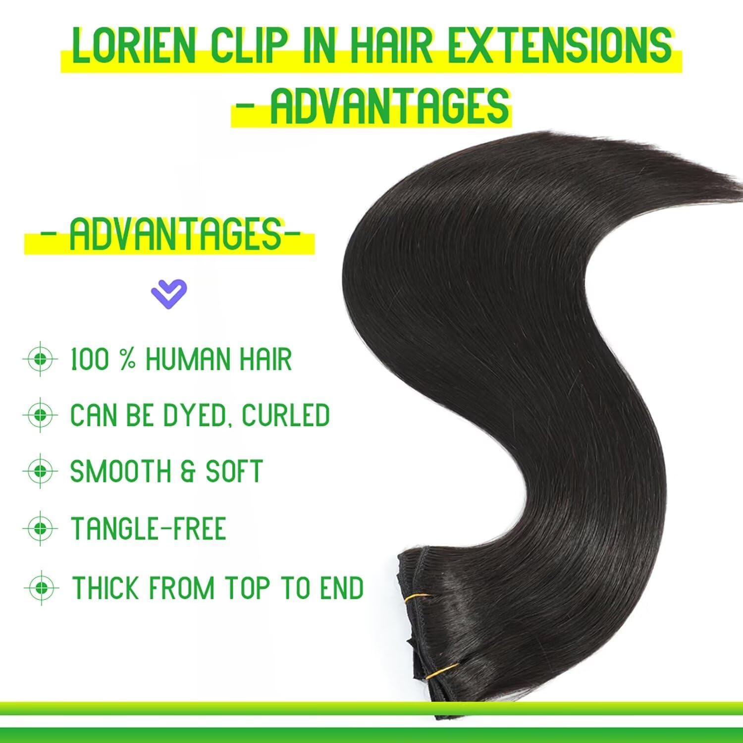 Lorien Clip In Hair Extensions Real Human Hair, 18 Inch 100G/3.5Oz, 1B Natural Black, Clip In 100% Brazilian Remy Human Hair Ext