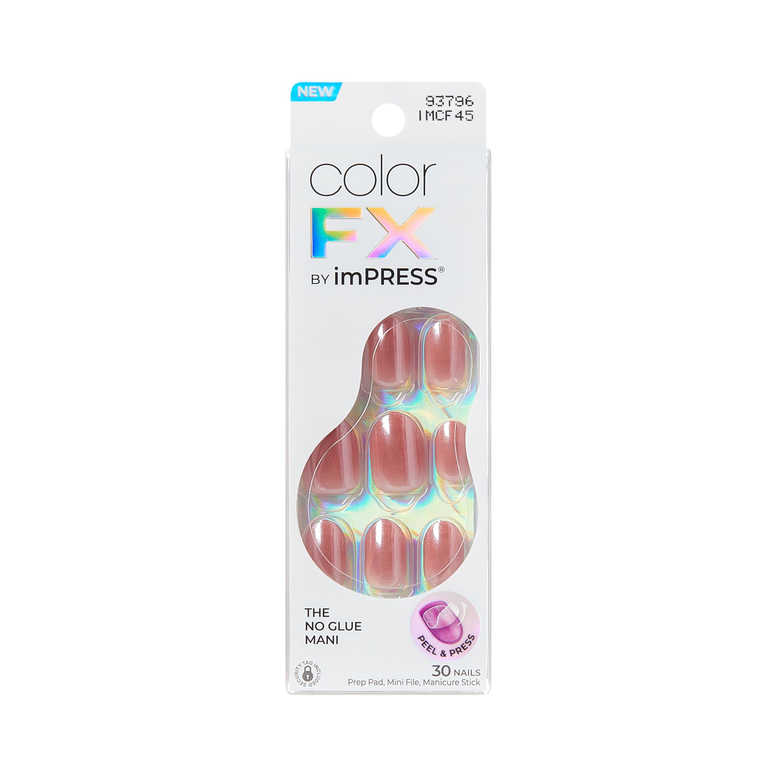 Kiss Impress No Glue Mani Press On Nails, ColorFX, Boundless, Pink, Short Size, Oval Shape, Includes 30 Nails, Prep Pad, Instr