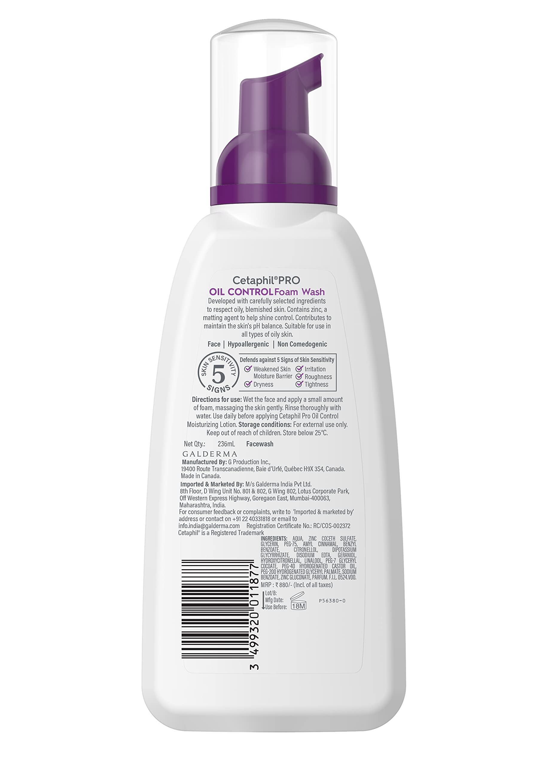 Cetaphil Pro Oil Control Foam Face Wash For Acne & Oily Prone Skin