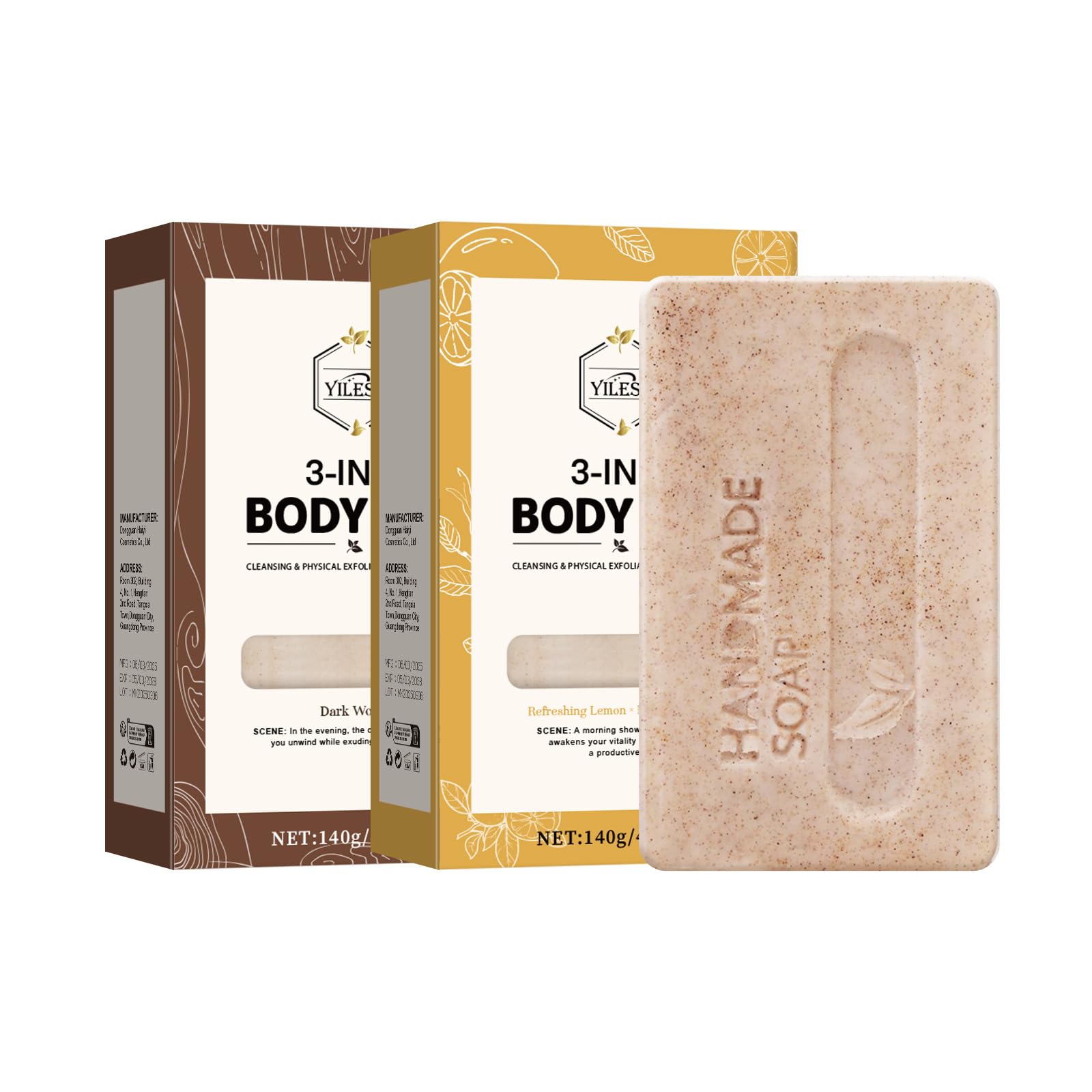 3in1 Mens Body Bar Soap Set for Summer (2PCS Sandalwood + Citrus Scents)