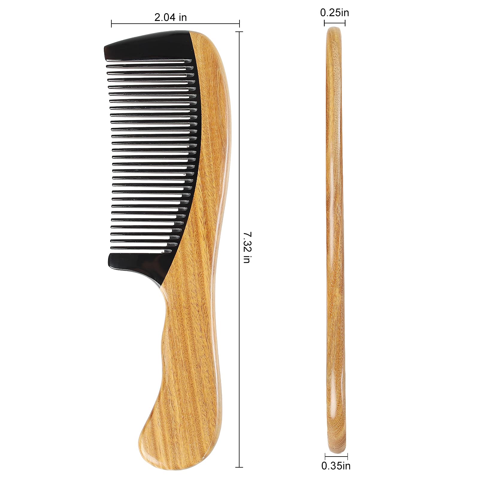 Onedor 100% Handmade Natural Green Sandalwood With Buffalo Horn Hair Combs - Anti-Static Sandalwood Scent Natural Hair Detangler