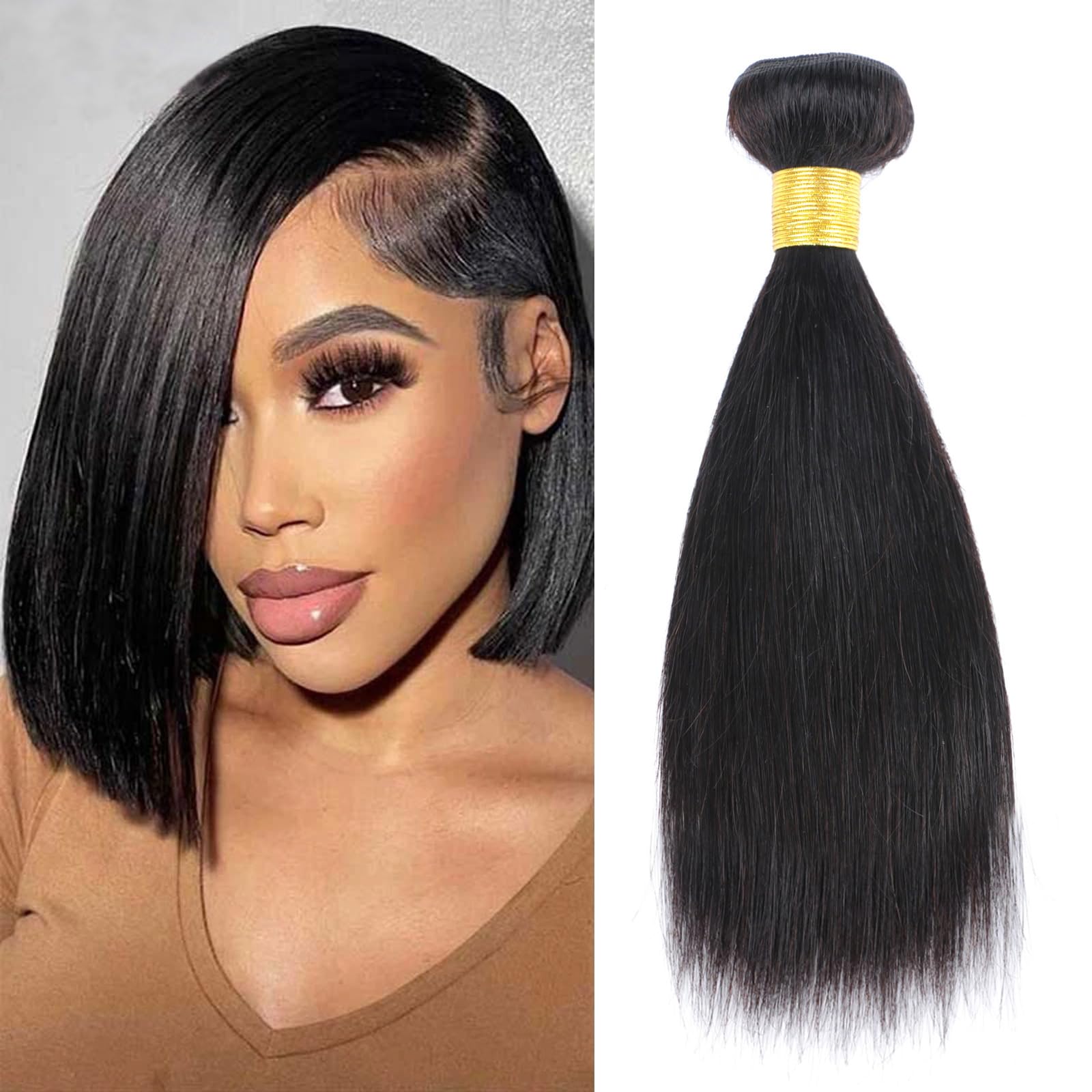 huarisi Human Hair Bundles Brazilian Virgin Hair Straight Remy Human Hair Extensions 10A Unprocessed Hair Double Weft 14 inch No