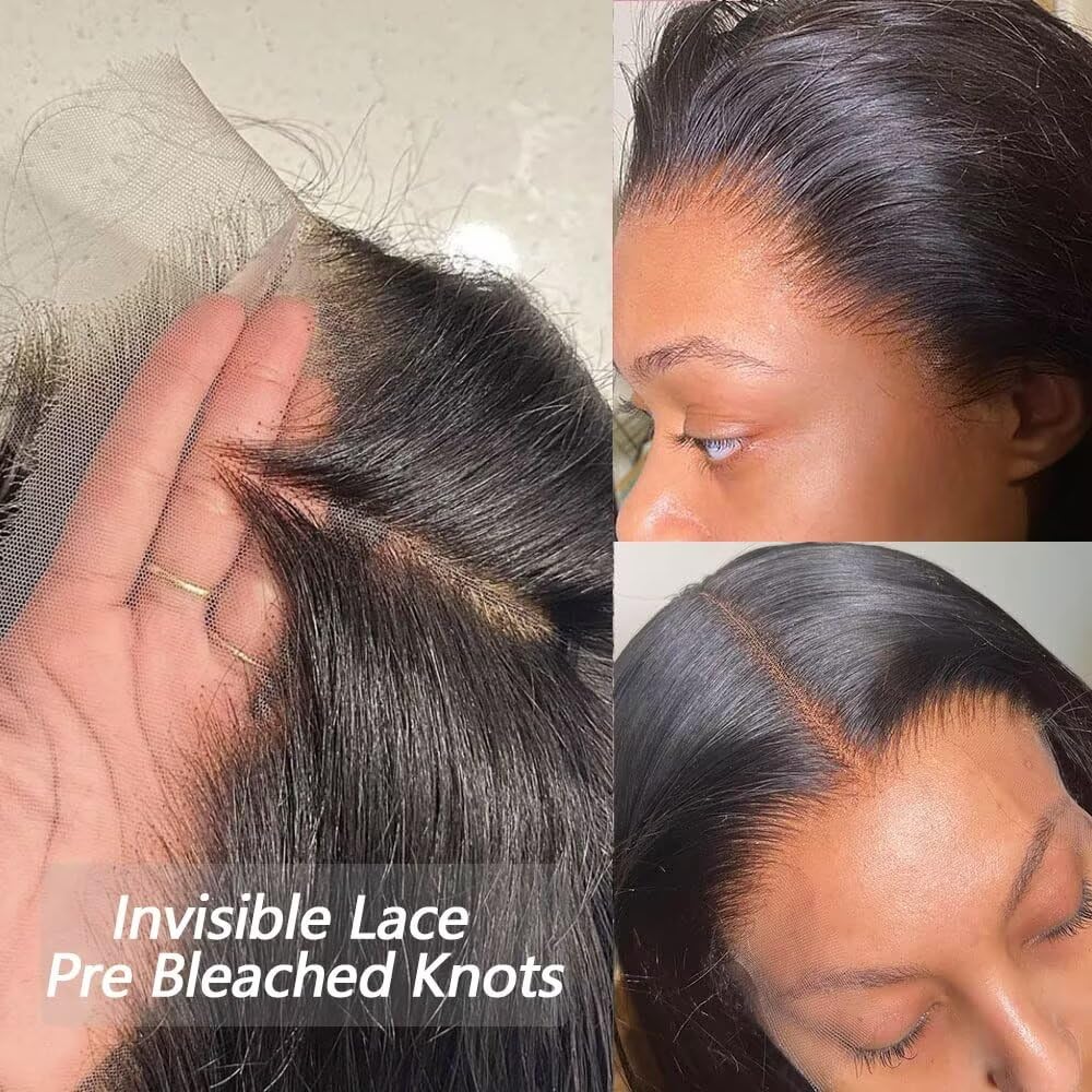 Lemoda 24 Inch Straight Full Frontal Lace Wigs Human Hair Pre Bleached Knots Transparent Hd Lace 13X4 Full Lace Frontal Wig Huma