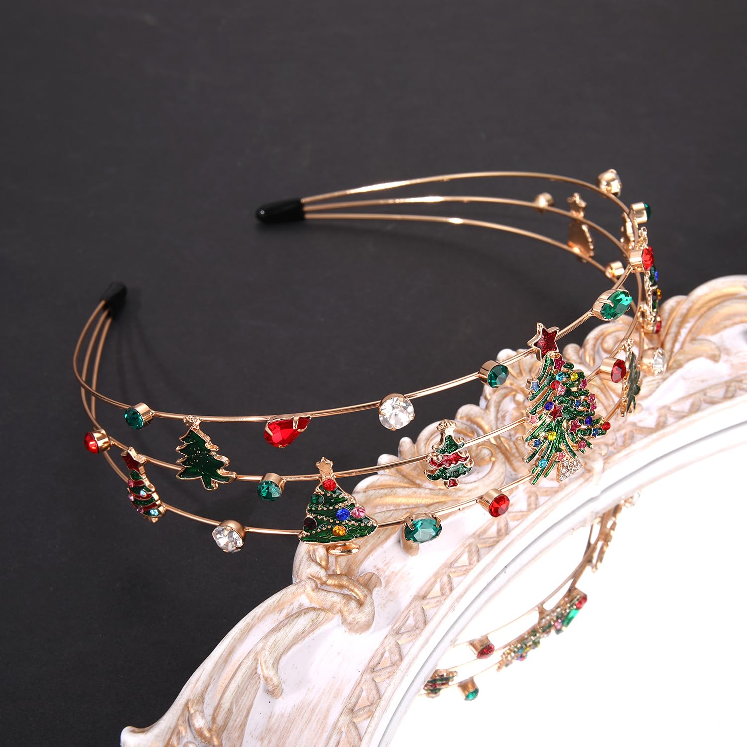 HEIDKRUEGER Christmas Headband for Women Red Green Crystal Xmas Tree Hairband Christmas Party Hair Hoop Accessories(Christmas Tr