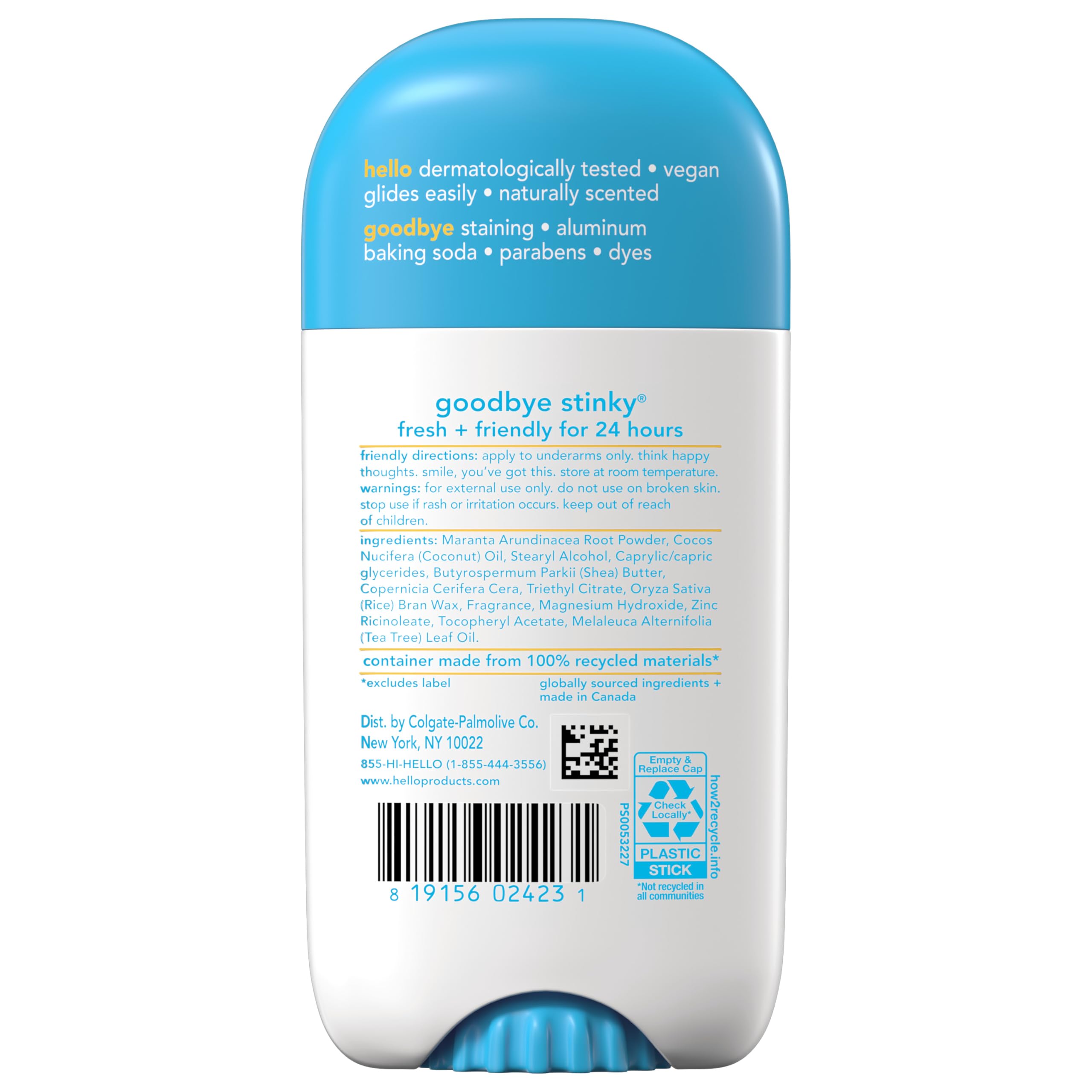 hello Sunny Daze Aluminum Free Deodorant for Women and Men with Shea Butter, 24-Hour Freshness, Baking Soda Free Deodorant, Derm