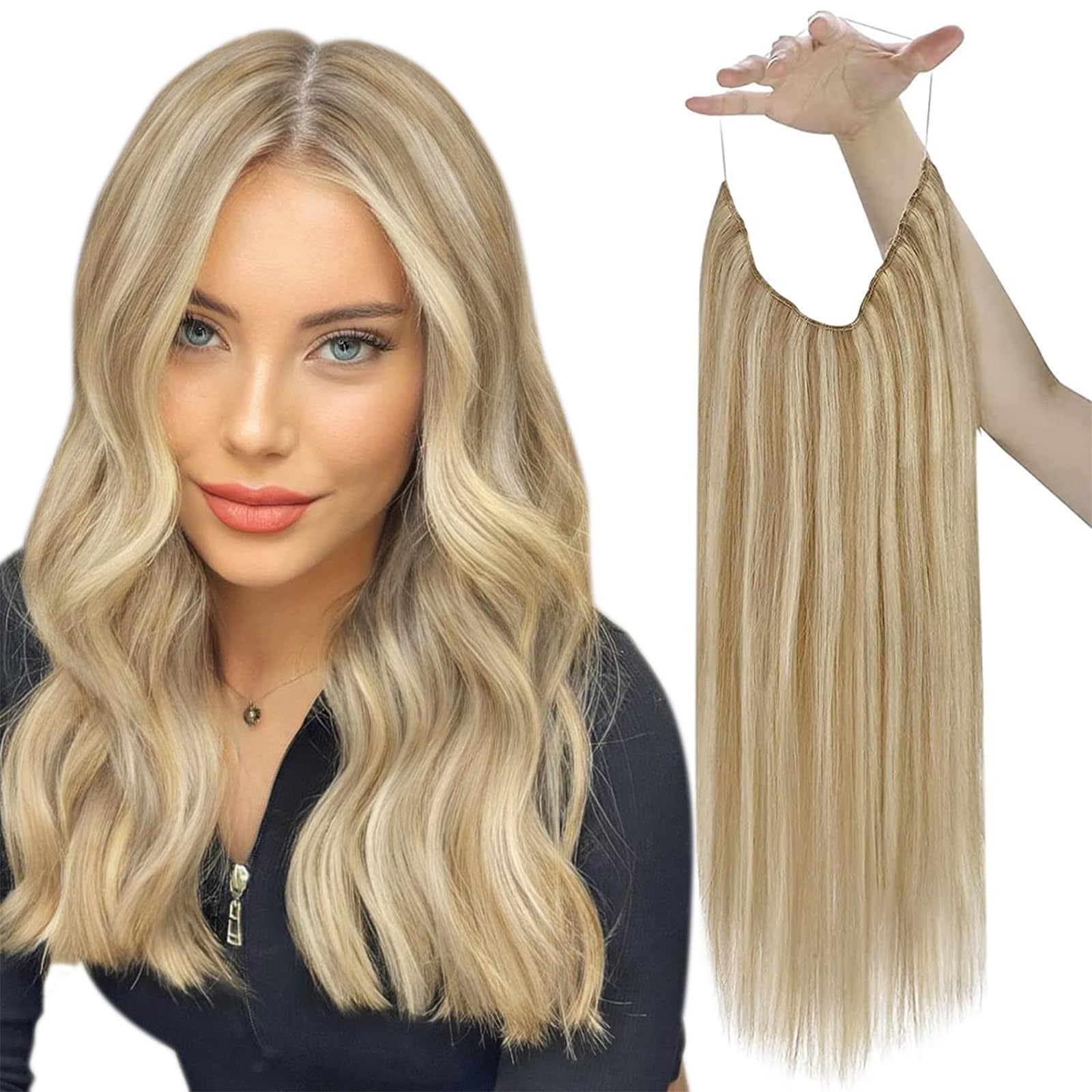 Sunny Wire Hair Extensions Caramel Blonde Highlights Blonde Hair Extensions with Transparent Lines Blonde Highlights Hidden Wire