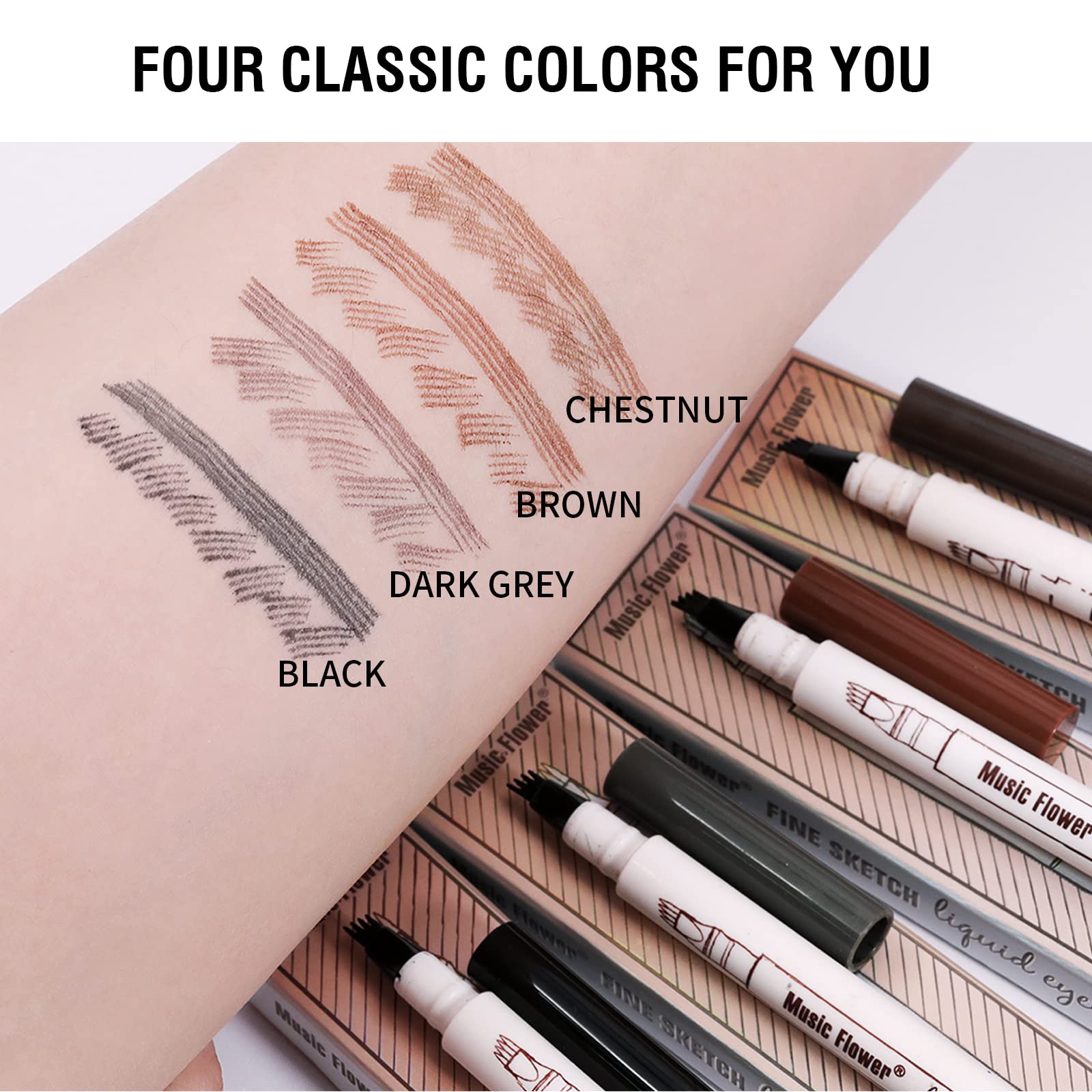 Music Flower Eyebrow Pencil, Liquid Eyebrow Pen, Waterproof Brow Pen With Micro-Fork Tip, Smudgeproof Long Lasting Fine Sketch M