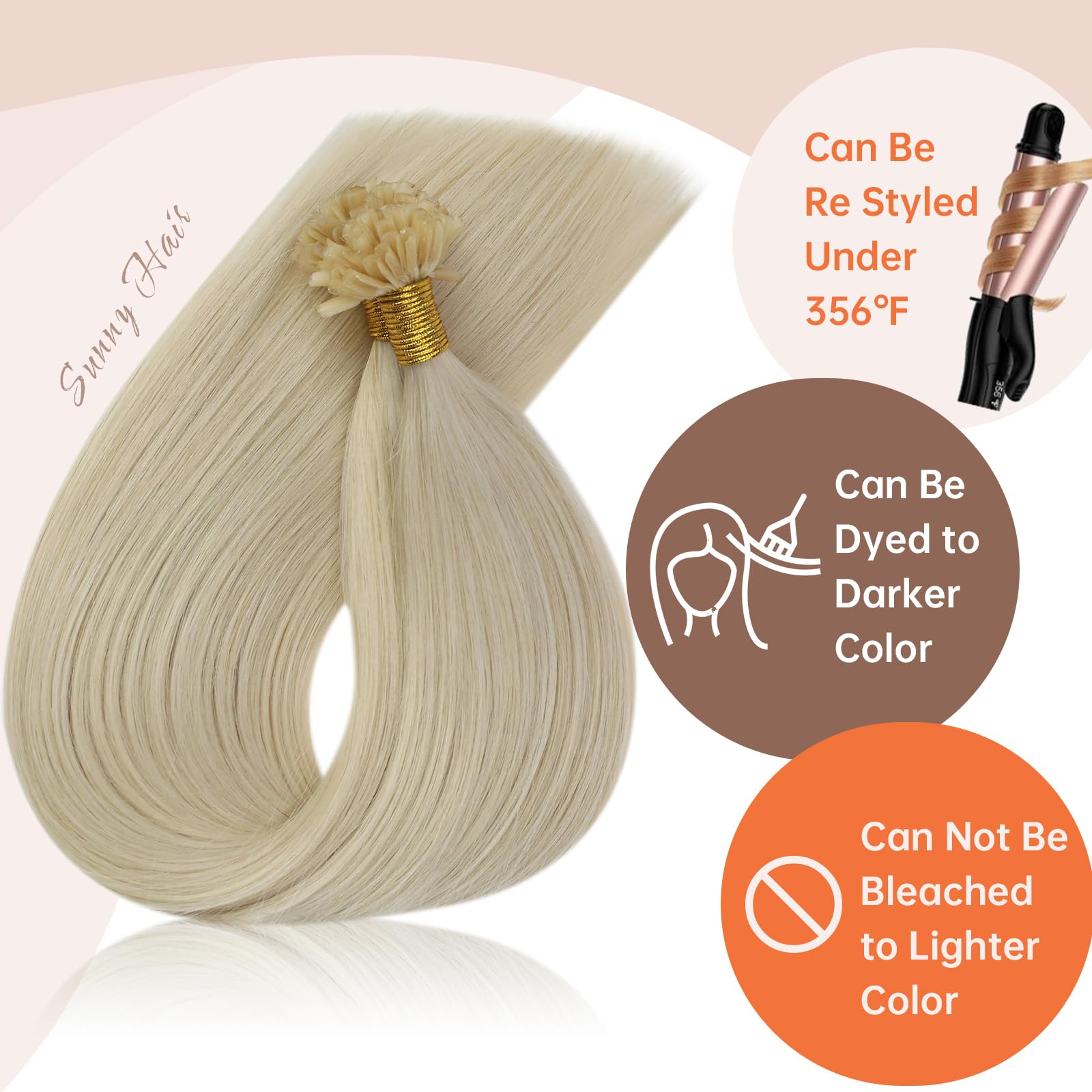 Sunny Blonde U Tip Hair Extensions Human Hair 24Inch U Tips Hair Extensions Platinum Blonde U Tips Human Hair Extensions Long Pr