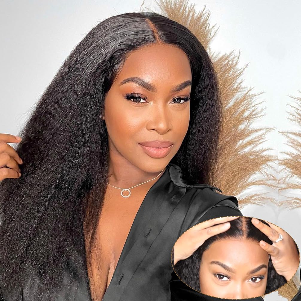 Domiso Wear and Go Glueless Wigs Human Hair Pre Plucked Pre Cut Kinky Straight 6x4.6 HD Lace Front Wigs Human Hair for Women Beg