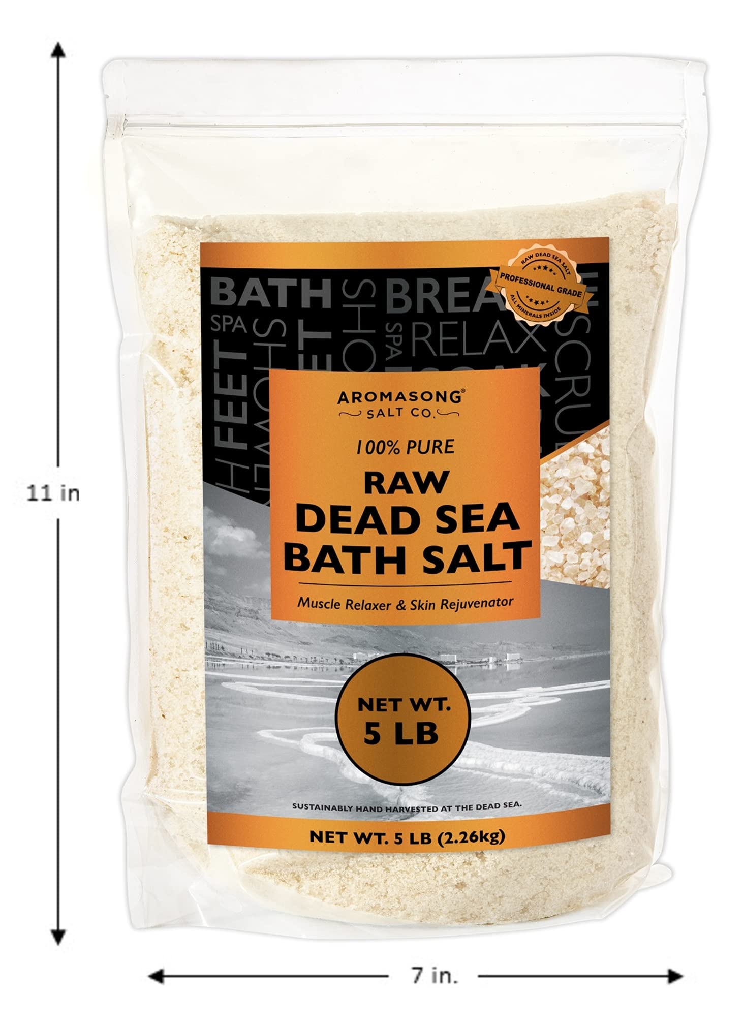 5 Lbs Raw Dead Sea Salt - Contains All Dead Sea Minerals Including Dead Sea Mud - Fine Medium Grain Bath Salt Large Resealable B