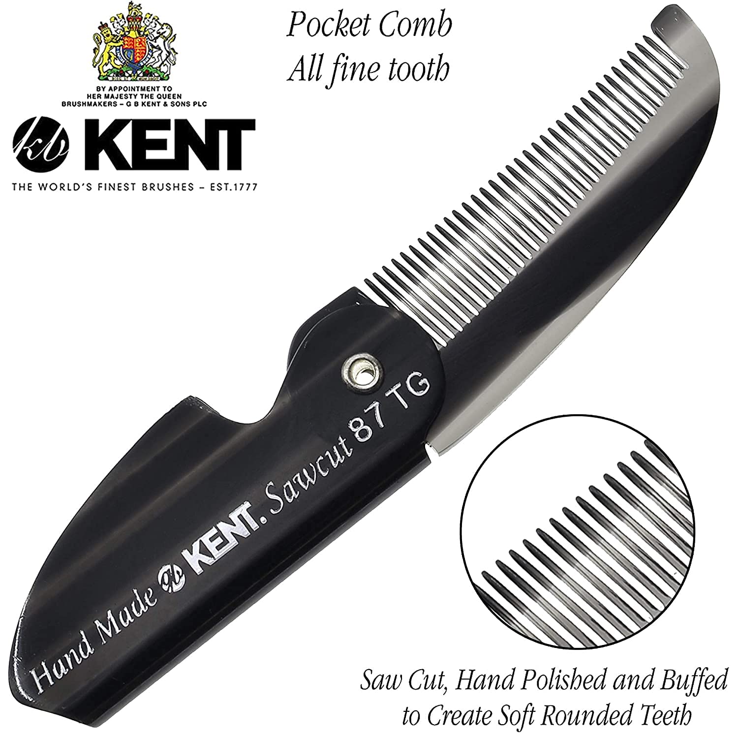 Kent 87T combo Handmade Folding Pocket comb for Men, Fine Tooth Hair comb Straightener for Everyday grooming Styling Hair, Beard