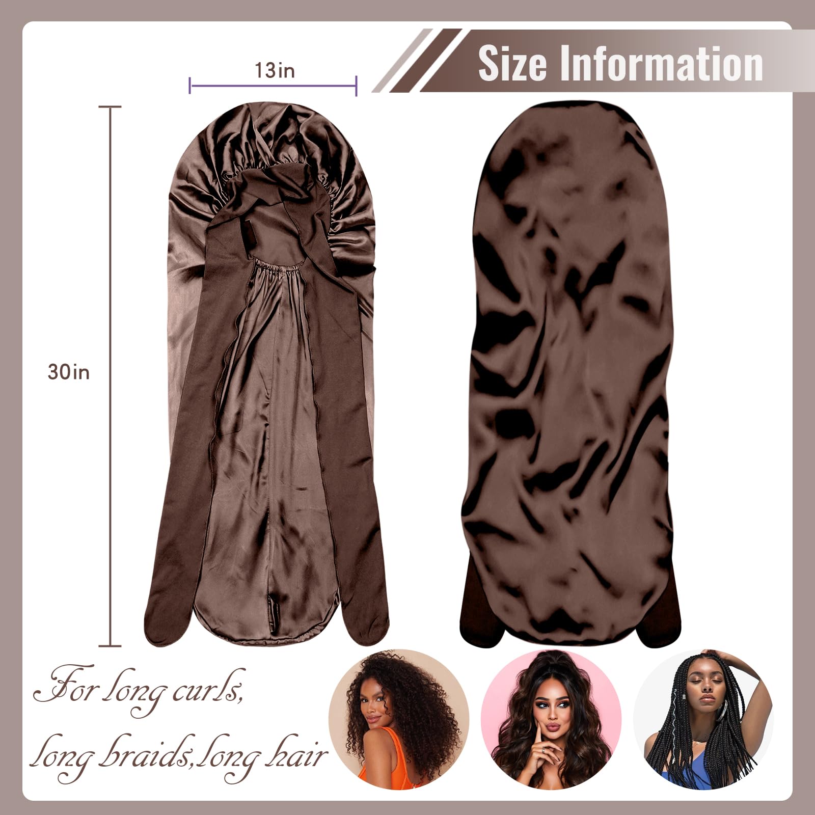 BONNET QUEEN Silk Bonnet for Sleeping Women Braid Bonnet for Long Hair Satin Bonnet with Tie Band Hair Bonnet for Braids Night S