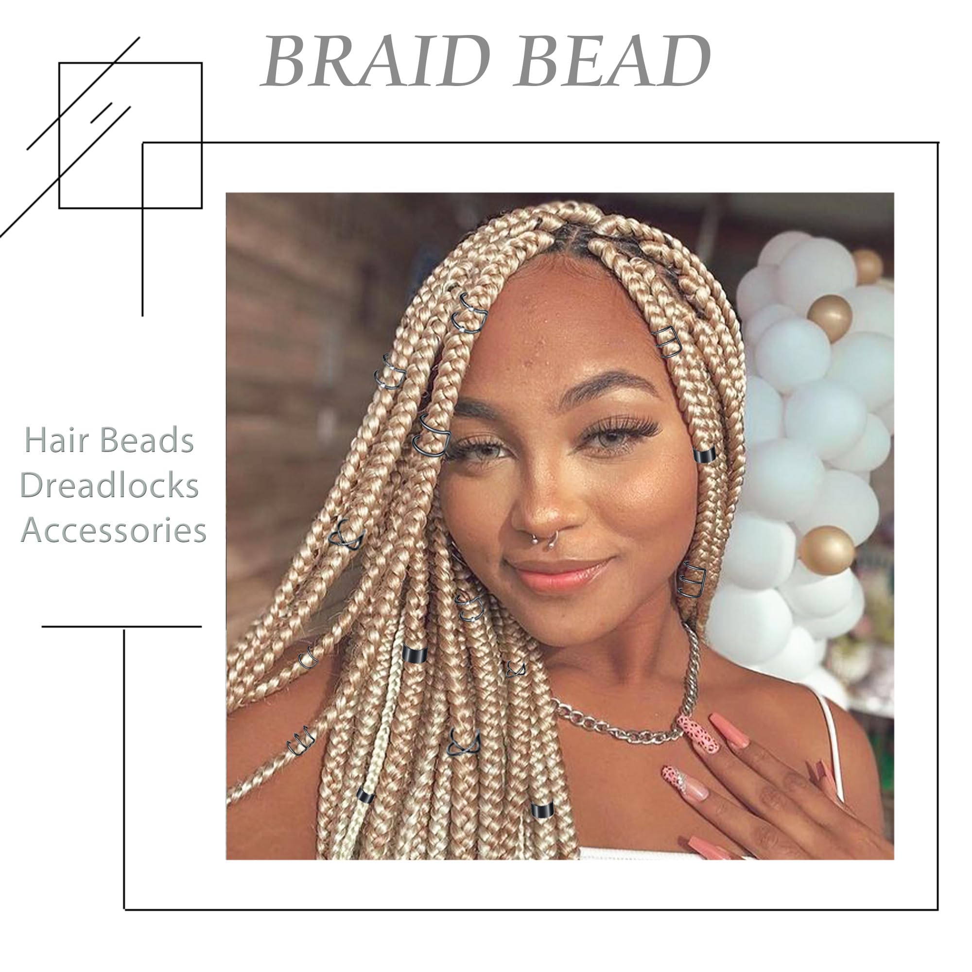 NAISKA 24PCS Black Hair Jewelry for Braids with Crystal Rhinestone Loc Dreadlock Accessories Metal Braid Clips Non-Piercing Ear