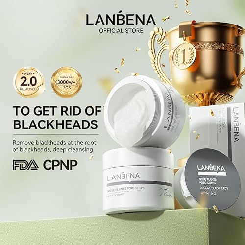 LANBENA Blackhead Nose Strips, 60pcs Deep Cleansing Peel-Off Mask, 1.03 Oz, Ivory