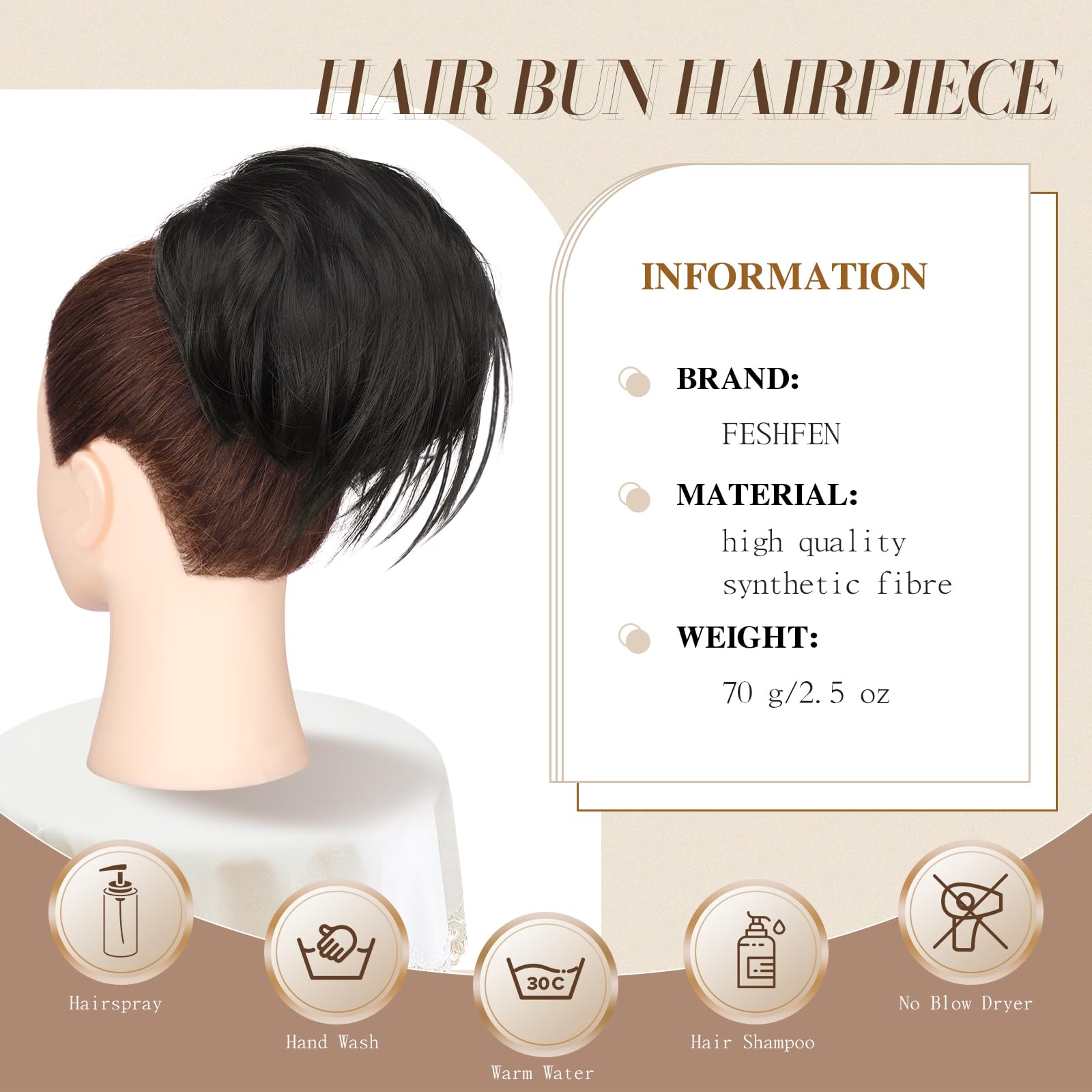 Feshfen Hair Buns Hair Piece With Comb, Messy Buns Hairpieces For Women Drawstring Fully Updo Synthetic Hair Short Ponytail Exte