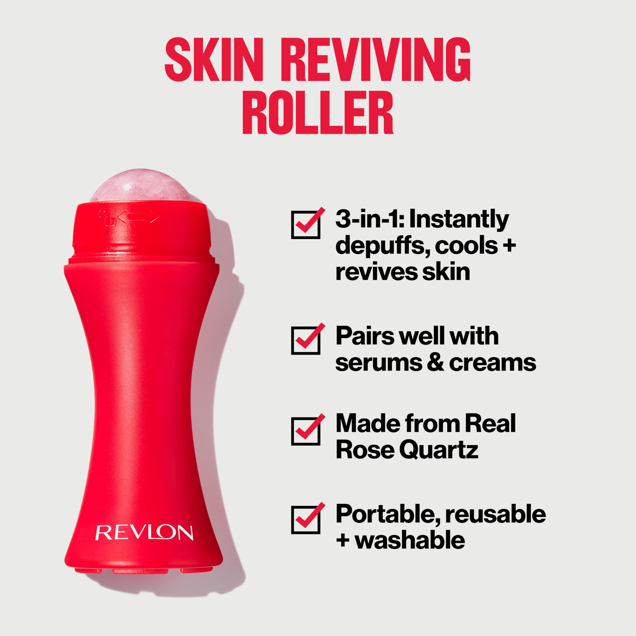 Revlon Skin Reviving Roller With Rose Quartz For All-Day Facial Reviving & Brightening, Compact & Reusable, Gentle On Skin, 1 Co