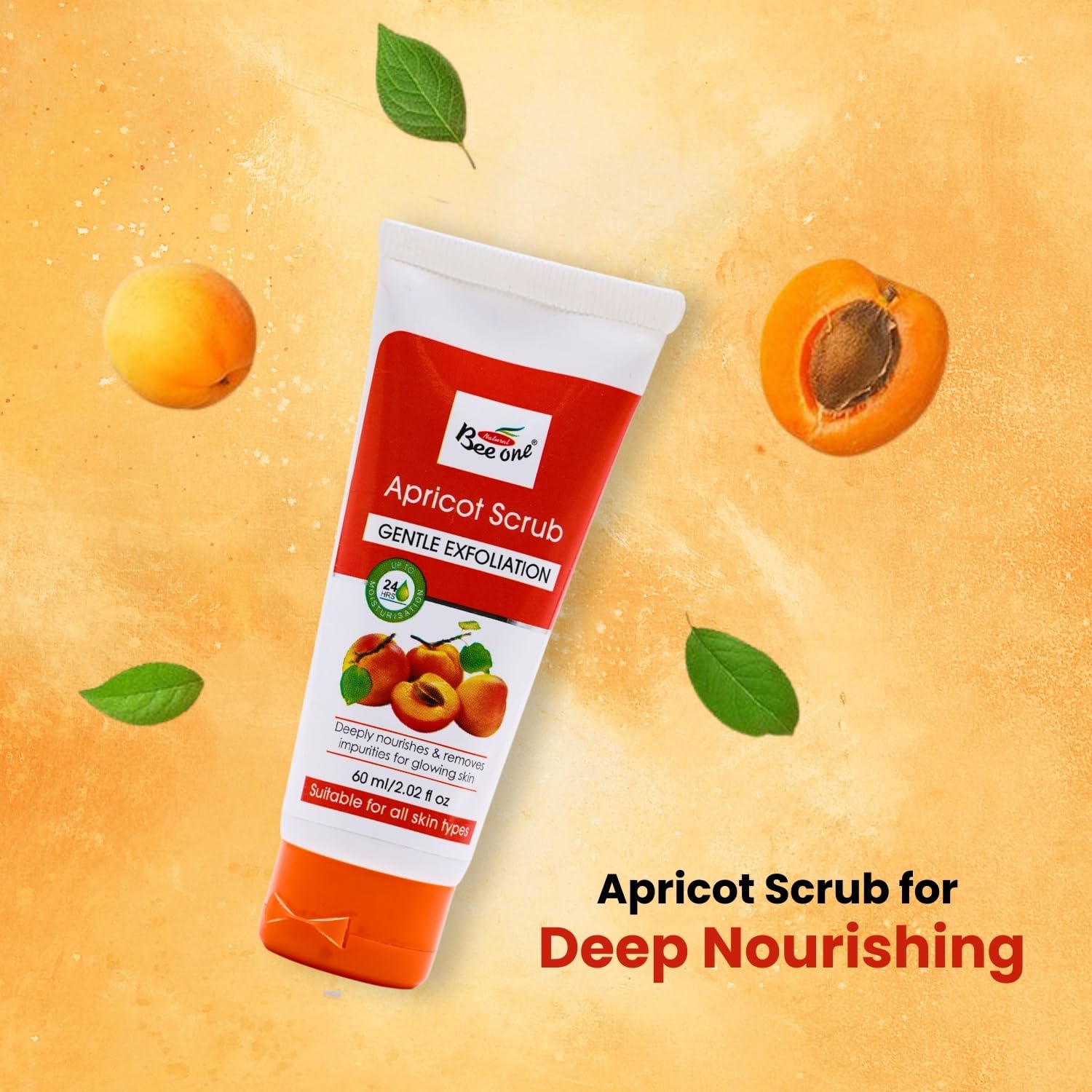 BEE ONE Apricot Scrub for Deep Cleansing Face - 2.02 Fl oz/60 ml (Pack of 4) Natural Exfoliating, Brightening and Nourishing Fac
